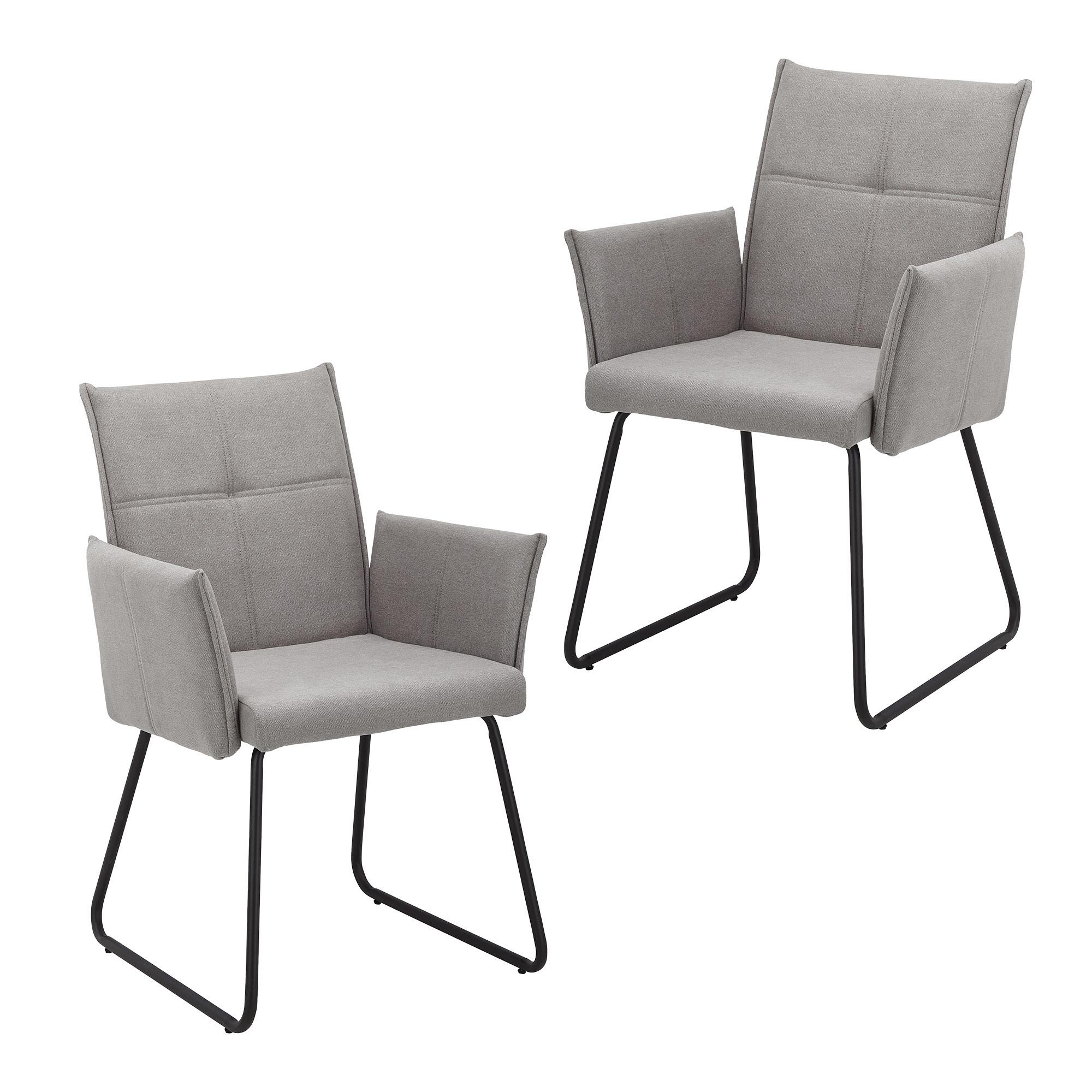 Armlehnstuhl Manila Grau 2-er Set. Gepolstert - Schwarz/Grau, MODERN, Holz/Textil (60/90/61cm) - Bessagi Home