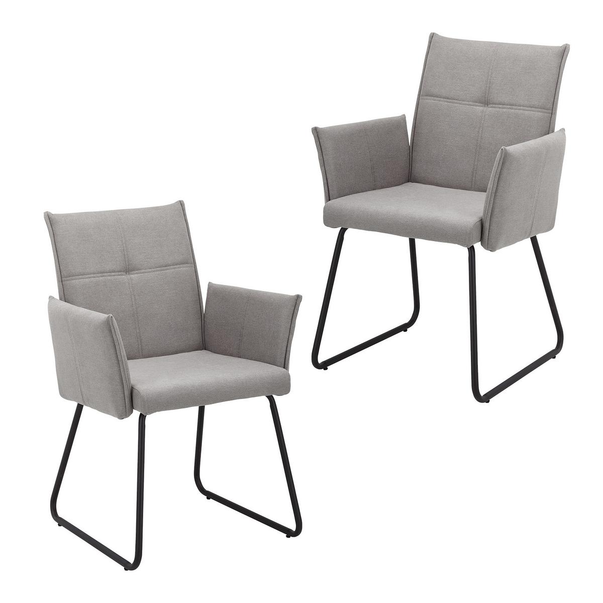 Armlehnstuhl Manila Grau 2-er Set. Gepolstert - Schwarz/Grau, MODERN, Holz/Textil (60/90/61cm) - Bessagi Home