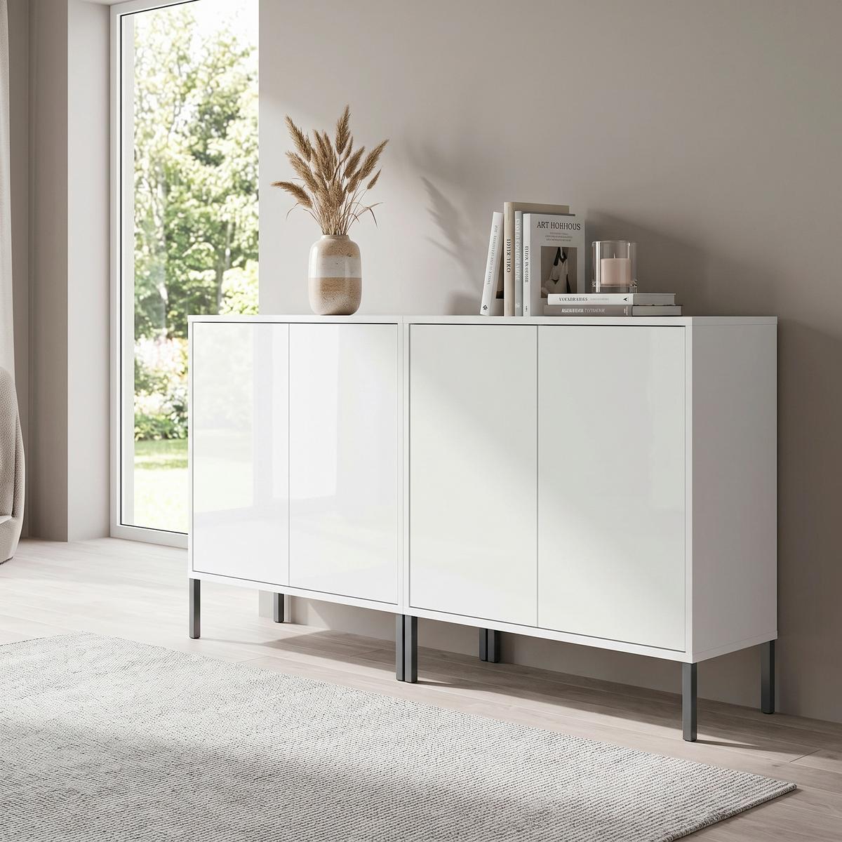 Sideboard Mailand Set 2 Weiß - Weiß Hochglanz/Anthrazit, MODERN, Holzwerkstoff/Metall (158/86/33cm) - MID.YOU