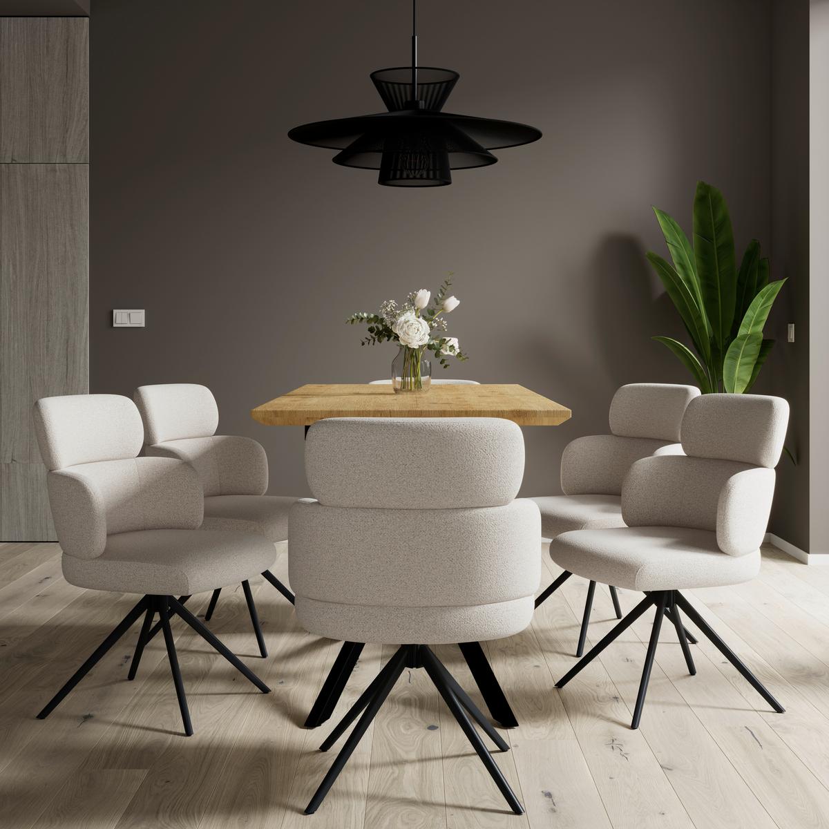 Karosszék Forgatható Karo - krémszínű/fekete, Modern, textil/fém (58/88/65cm) - Bessagi Home