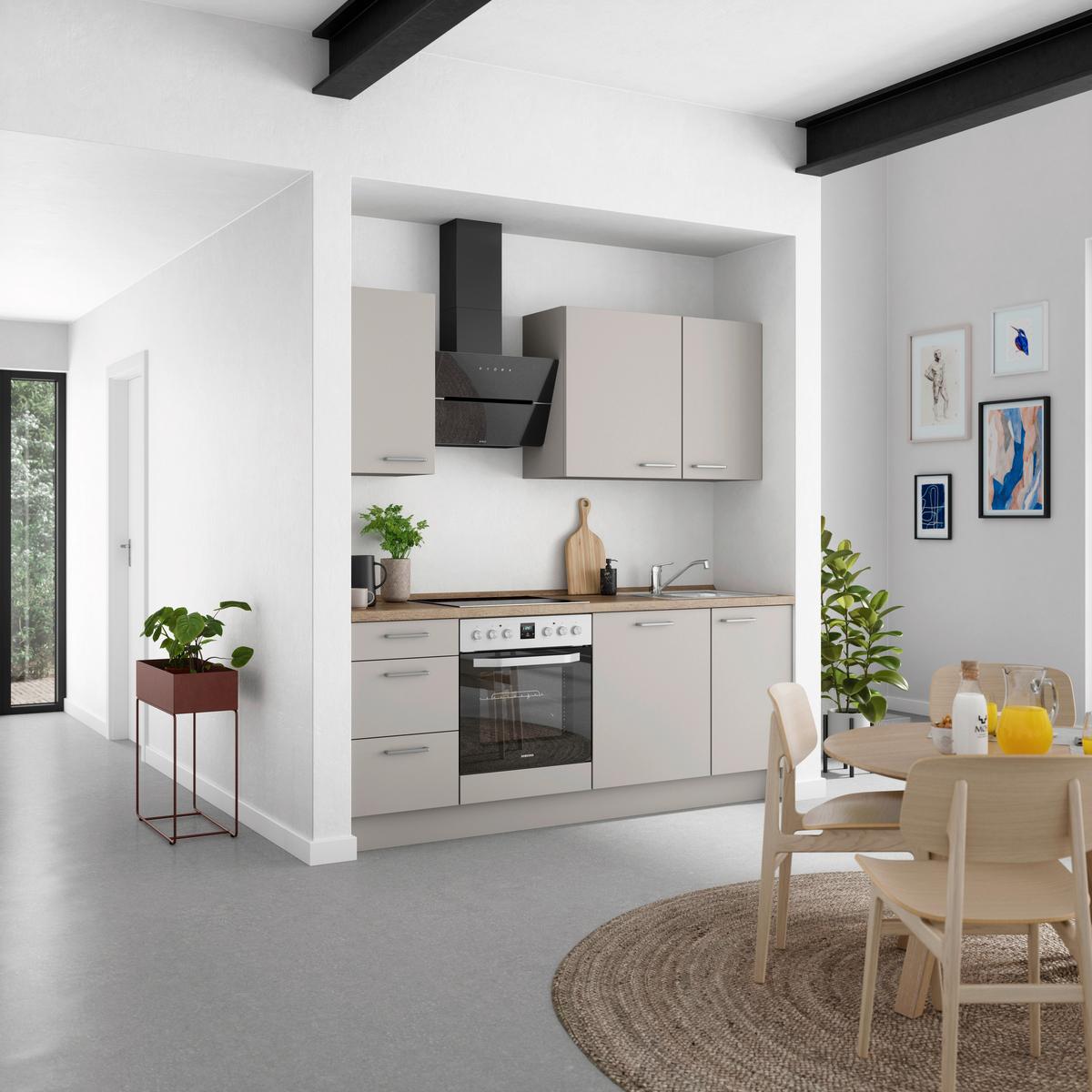 Küchenblock Touch High m. Geräten Grau - Eiche dunkel/Edelstahlfarben, MODERN, Holzwerkstoff/Metall (210cm) - Nobilia