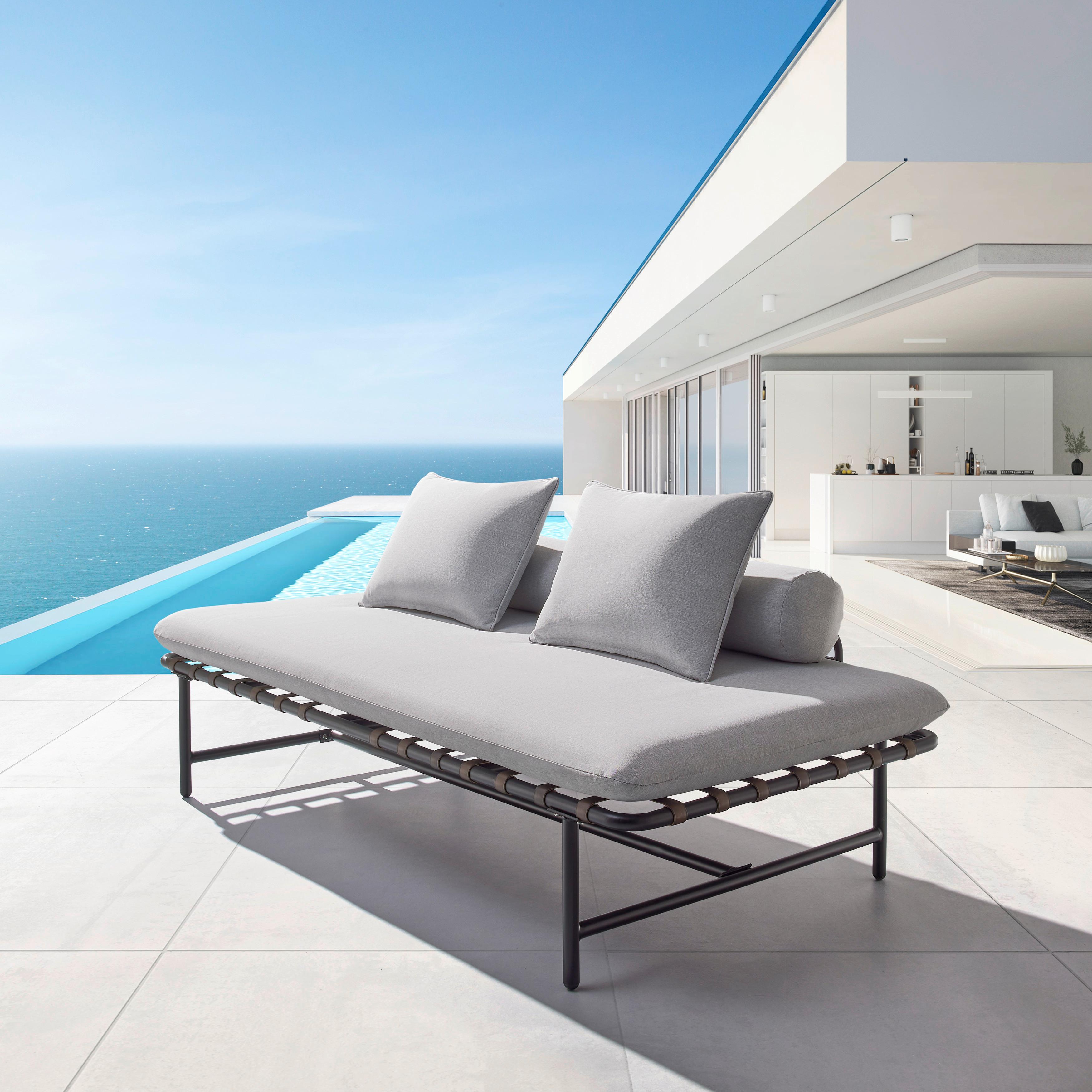 Gartenliege Norah Grau Outdoorstoff/Metall/Kunststoff - Grau, MODERN, Kunststoff/Textil (180/51/87cm) - Bessagi Garden