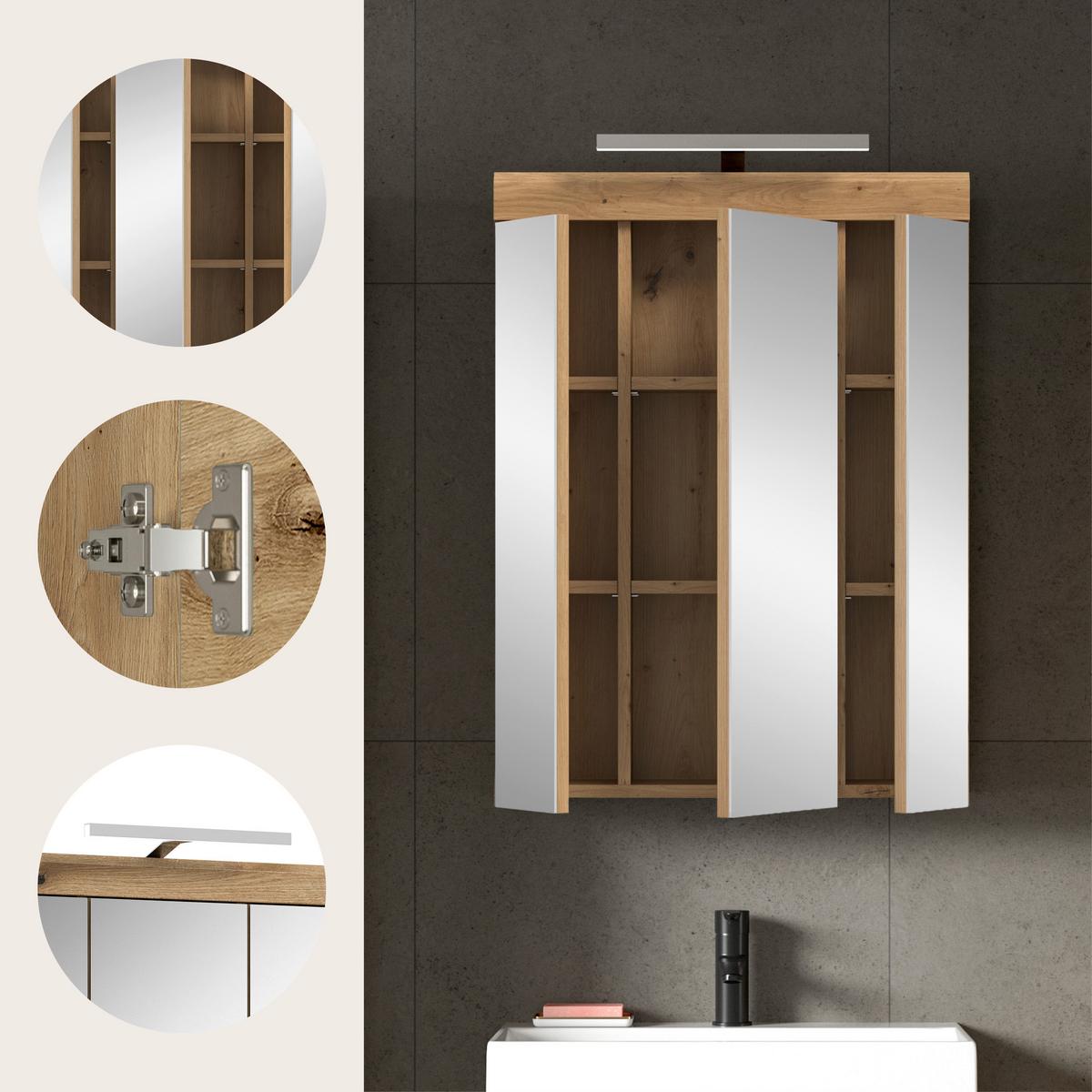 Spiegelschrank Eiche Artisan - Eiche Artisan, Trend, Glas/Holzwerkstoff (60/79/18cm) - MID.YOU