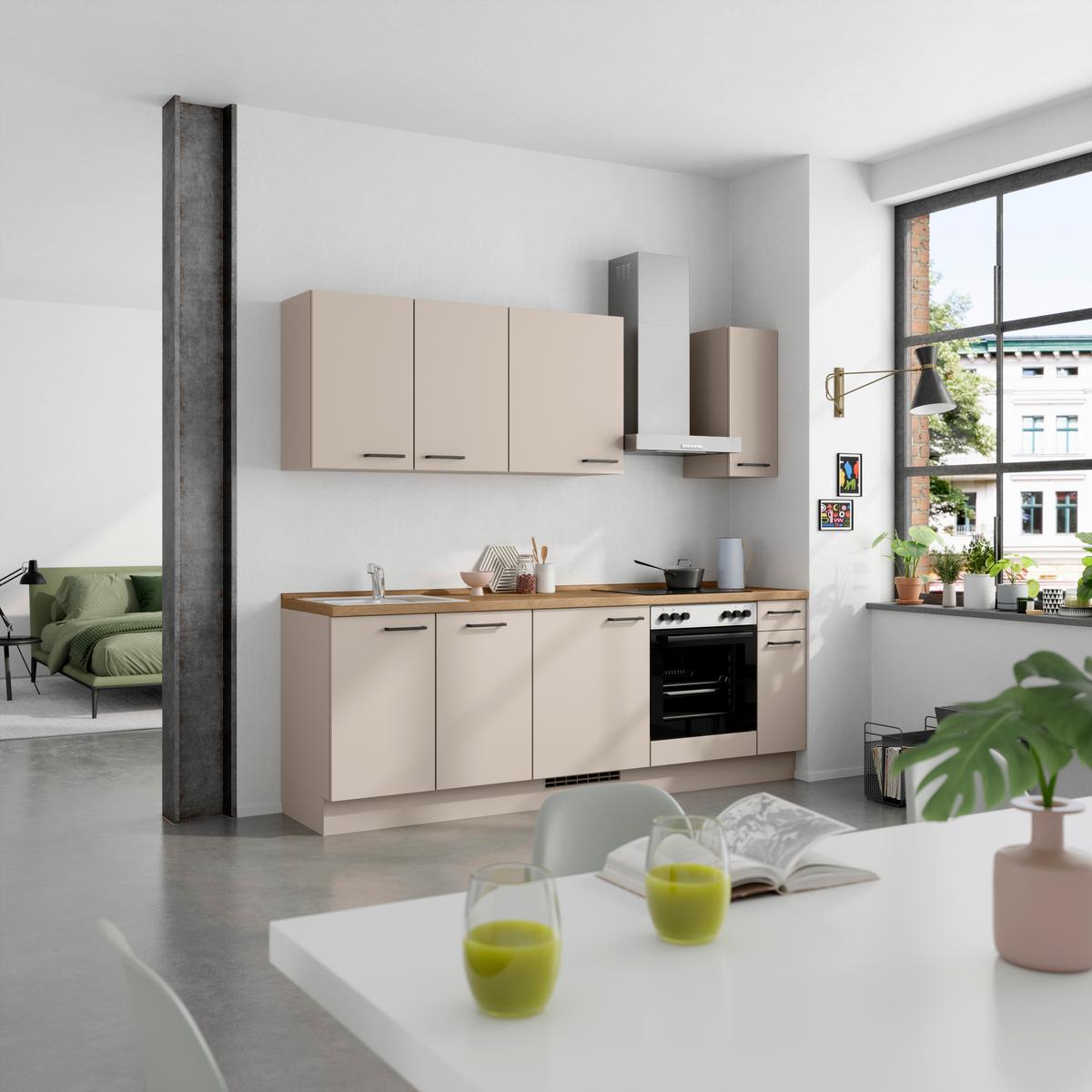Küchenleerblock Easytouch Low o. Geräte Sandfarben - Sandfarben/Eichefarben, MODERN, Holzwerkstoff/Metall (240cm) - Nobilia
