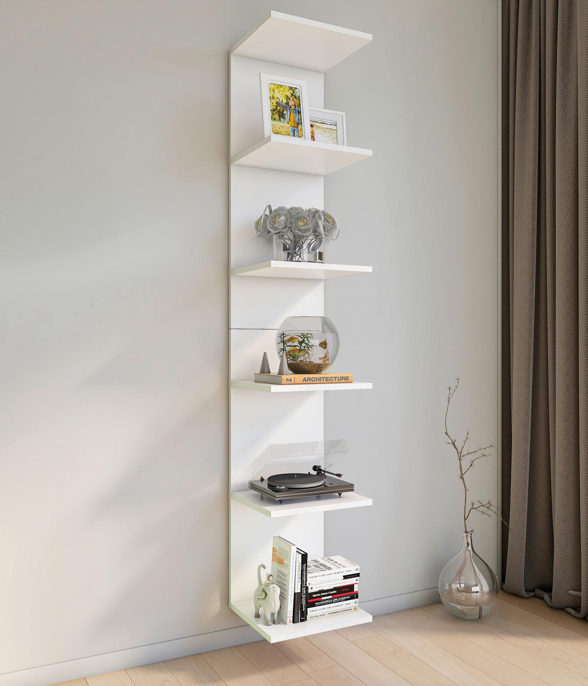 Stenski Regal Lazas, Bela - bela, Moderno, leseni material (35/180/30cm) - MID.YOU