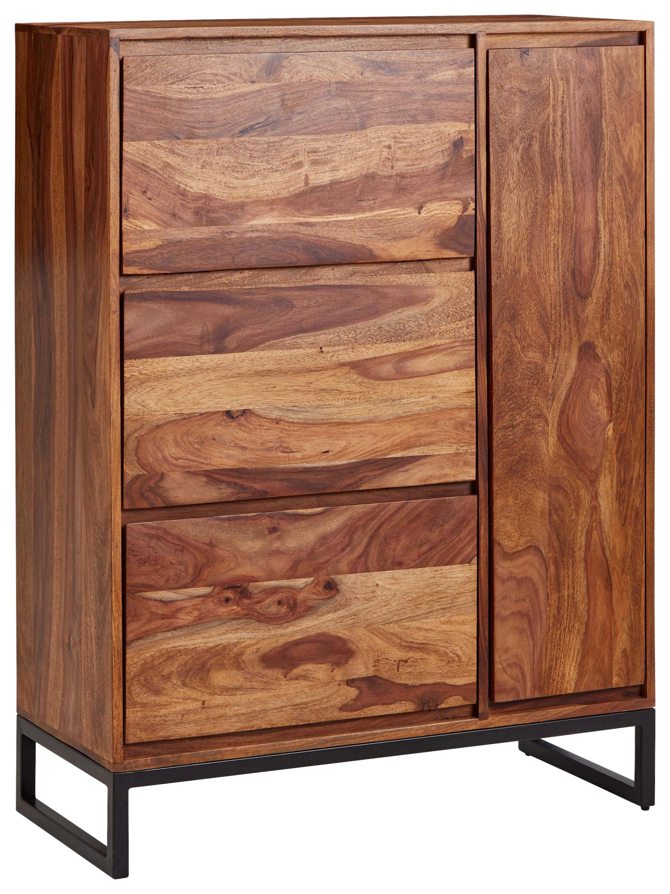 Komoda Wohnling, Pravi Les - črna/barve indijskega rožnega lesa, Design, kovina/les (88/120/40cm) - MID.YOU