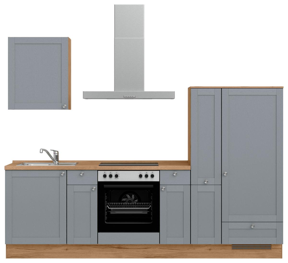 Küchenleerblock Frame Low o. Geräte Blaugrau - Edelstahlfarben/Eichefarben, MODERN, Holzwerkstoff/Metall (270cm) - Nobilia