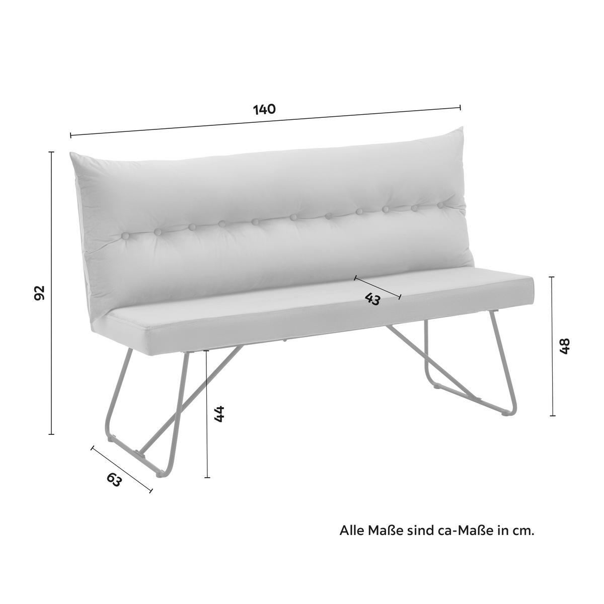 Sitzbank Bono Grau Samt Gepolstert - Schwarz/Grau, MODERN, Holz/Textil (140/92/63cm) - Bessagi Home