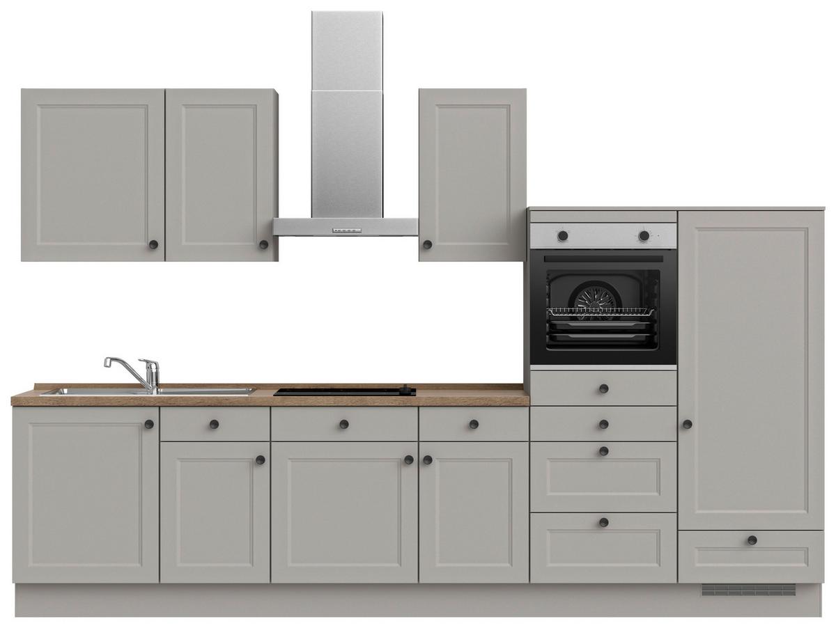 Küchenblock Cascada Low m. Geräten Grau - Eiche dunkel/Schwarz, MODERN, Holzwerkstoff/Metall (330cm) - Nobilia