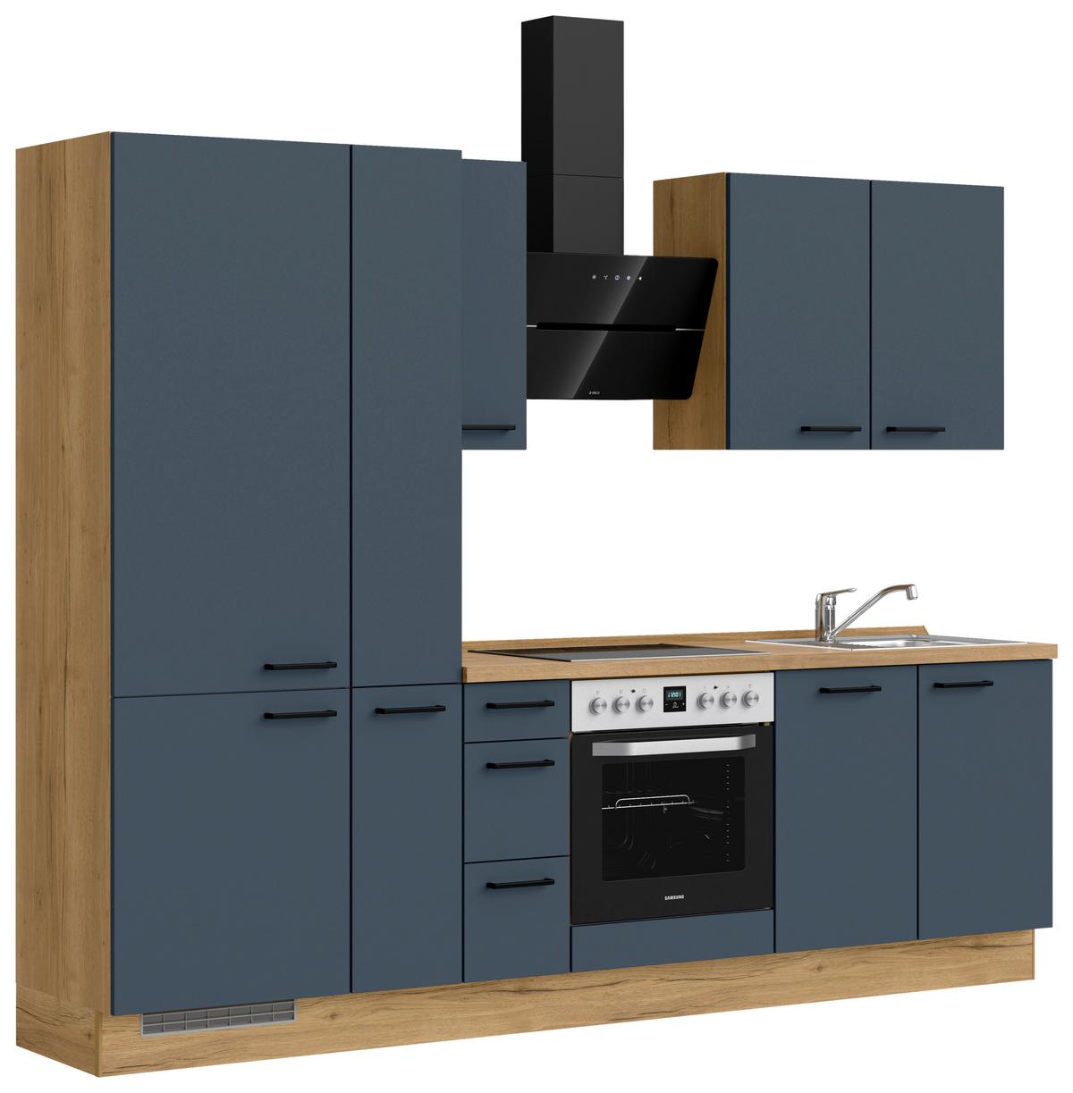 Küchenblock Easytouch High m. Geräten Dunkelblau - Eichefarben/Schwarz, MODERN, Holzwerkstoff/Metall (270cm) - Nobilia