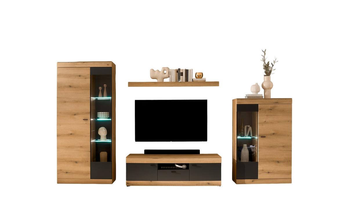 WOHNWAND SOLETO - Eichefarben/Graphitfarben, Design, Glas/Holzwerkstoff (350/201/45cm) - MID.YOU