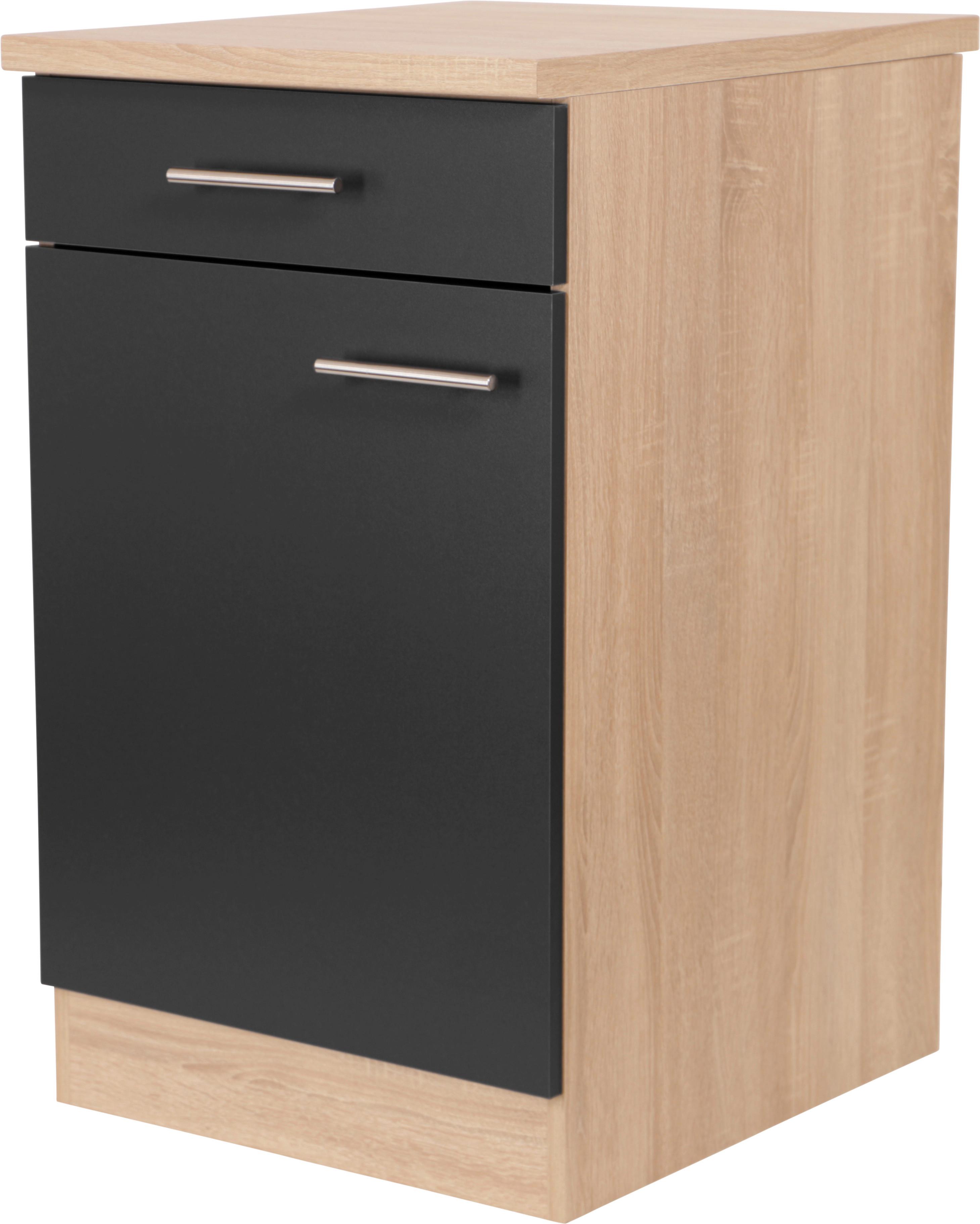 Kuhinjska Spodnja Omarica Merle, Barva Hrasta, Črna - srebrne barve/črna, Basics, kovina/leseni material (50/84,8/60cm) - Respekta