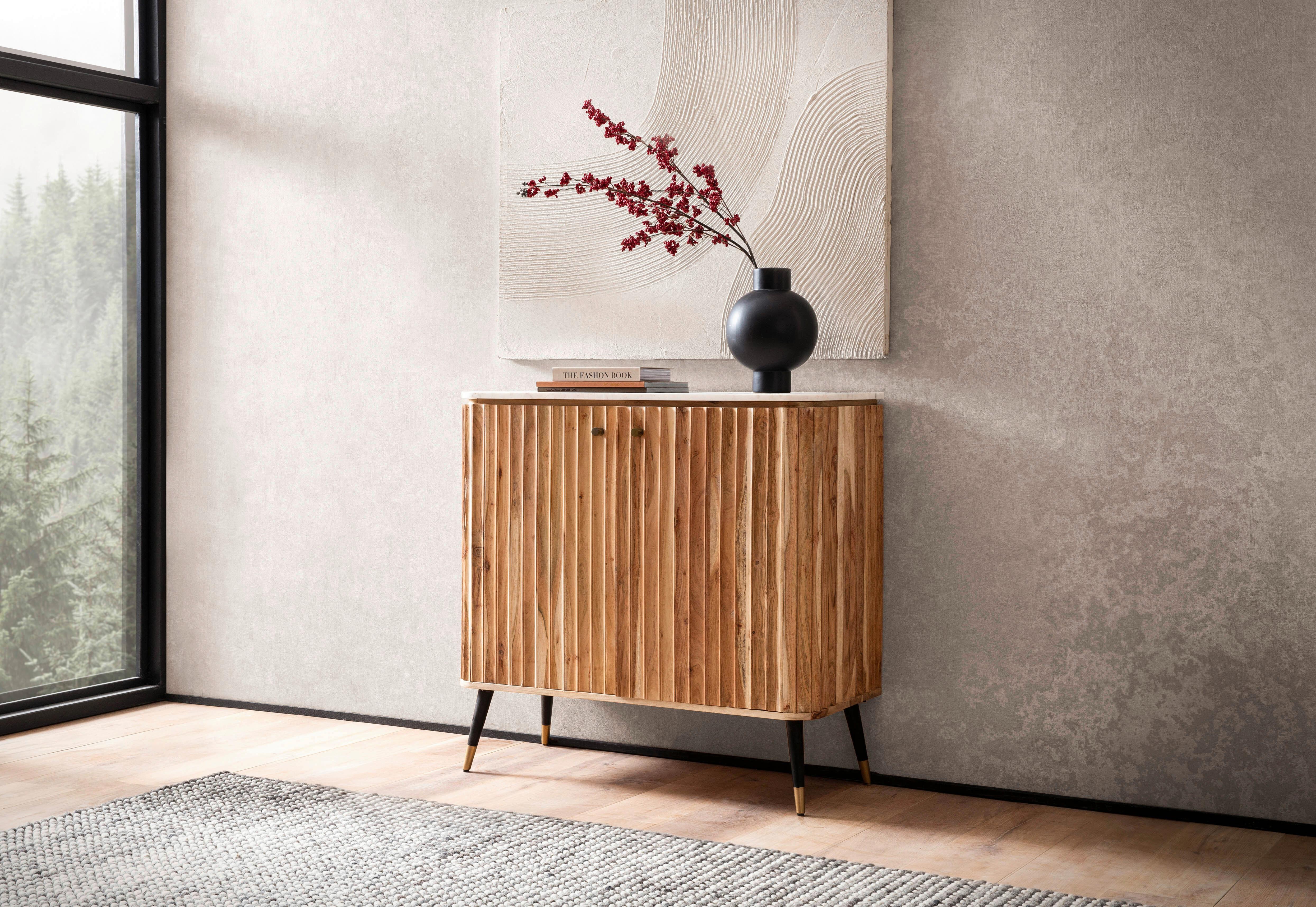 Barska Omara Akazie, Pravi Les, Videz Marmorja - zlate barve/črna, Design, kamen/kovina (95/90/41cm) - MID.YOU