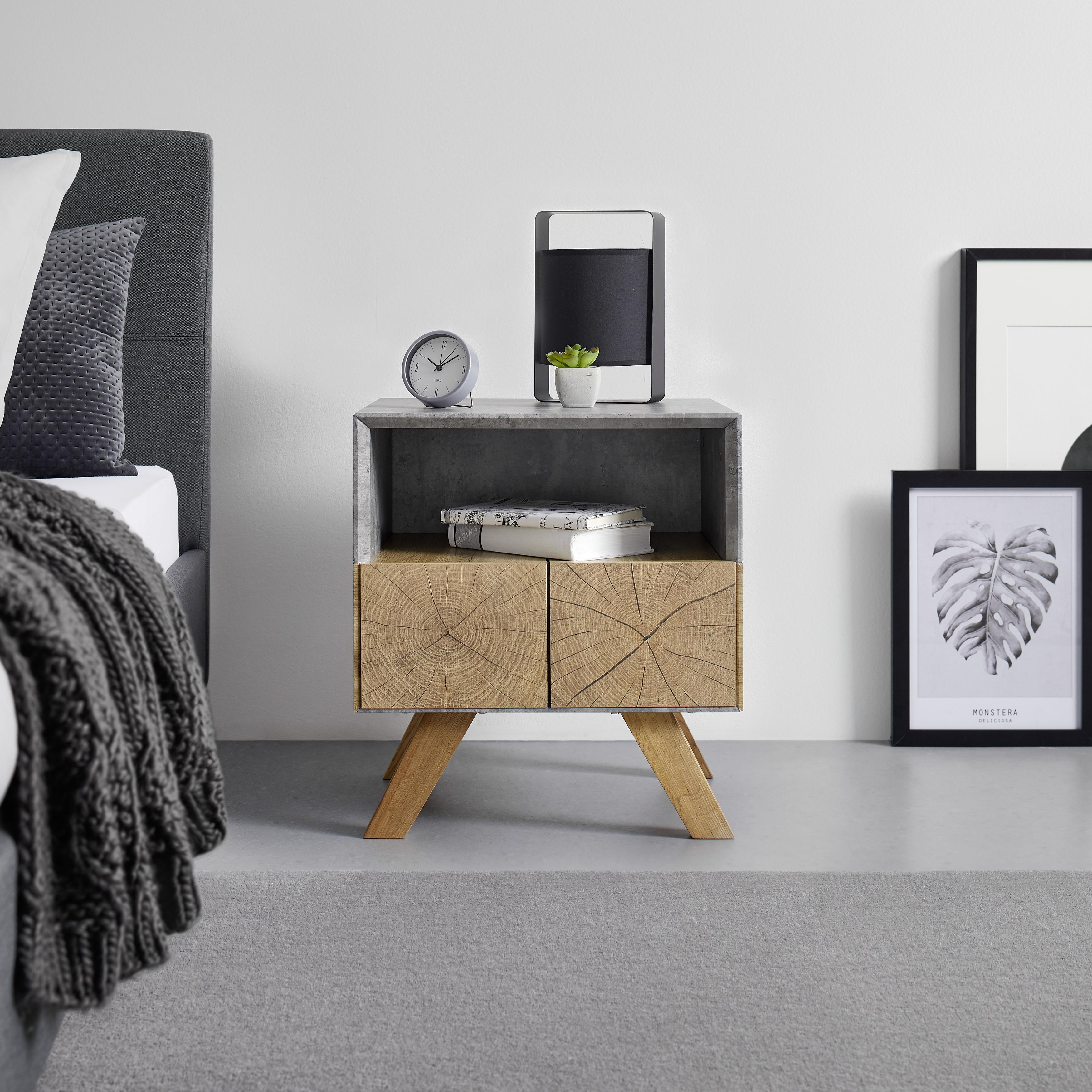 Nachttisch Holz "Casper", aus Eiche, teilmassiv - Eichefarben/Grau, MODERN, Holz (45/50/40cm) - Bessagi Home
