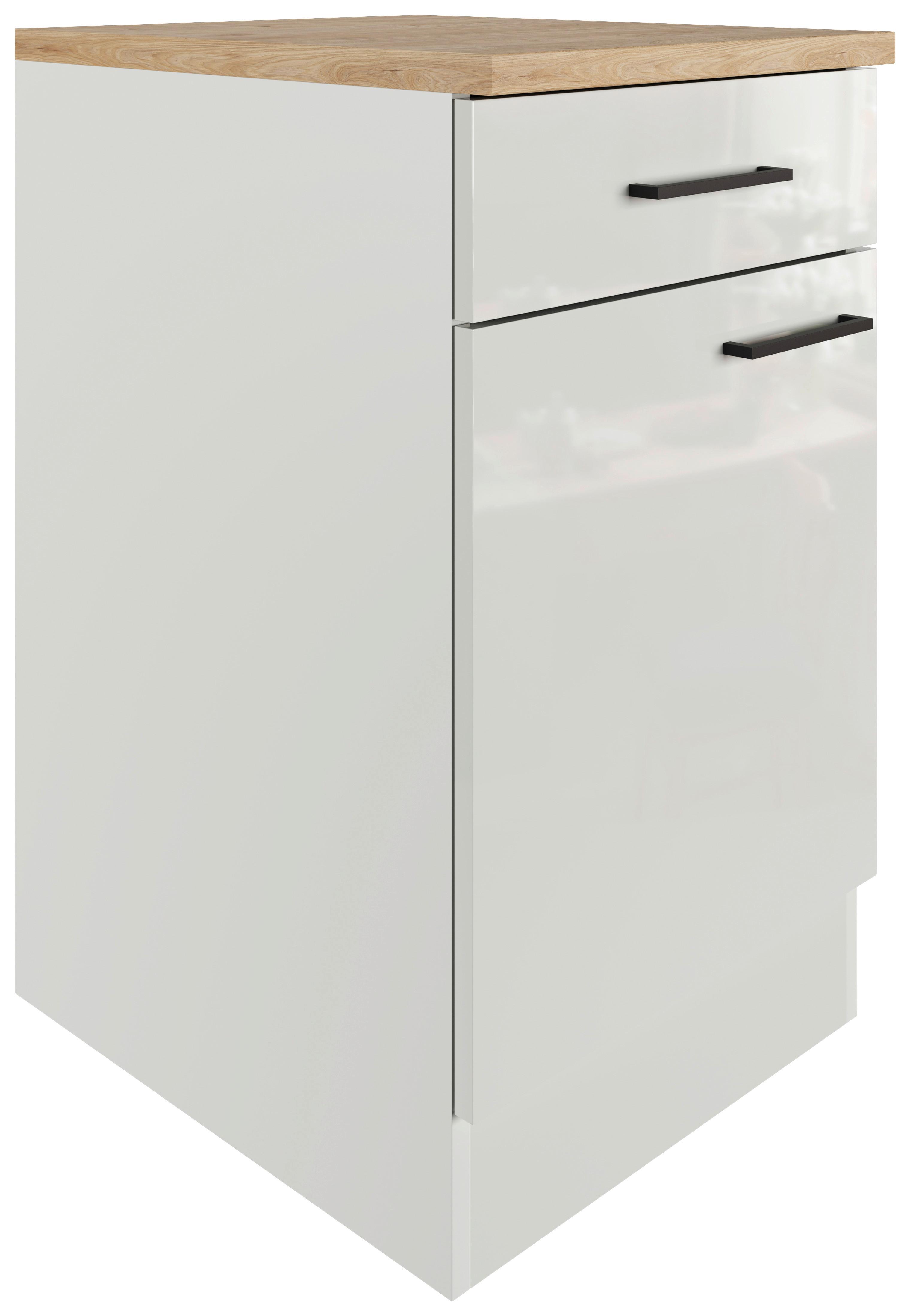 Küchenunterschrank in Lichtgrau glänzend - Schwarz/Grau, MODERN, Holzwerkstoff/Metall (50/86/60cm) - FlexWell