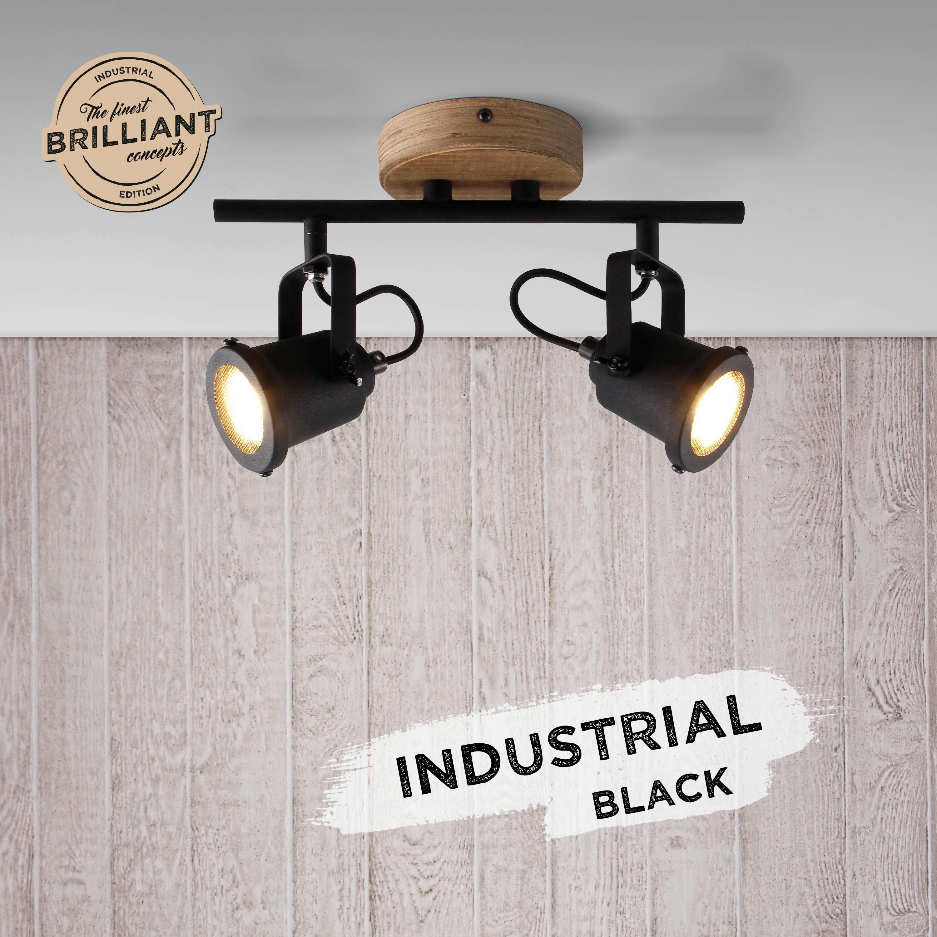 Deckenleuchte Inge Braun/Schwarz max. 6 Watt - Schwarz/Braun, Natur, Holz/Metall (30/17,5/12cm) - Brilliant