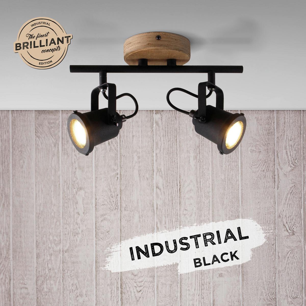Deckenleuchte Inge Braun/Schwarz max. 6 Watt - Schwarz/Braun, Natur, Holz/Metall (30/17,5/12cm) - Brilliant
