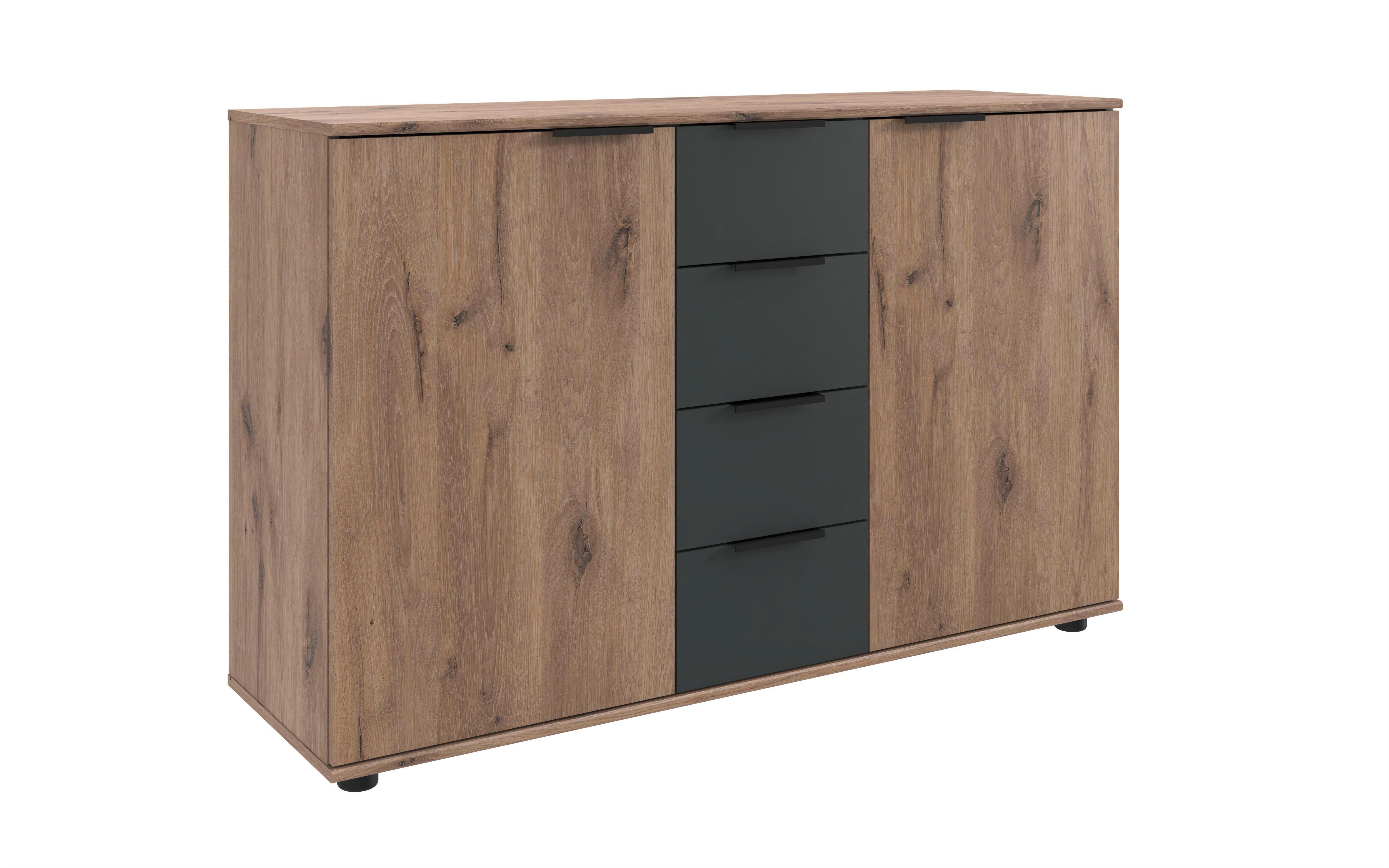 Kommode Bergamo Graphit/Eichefarben - Eichefarben/Schwarz, KONVENTIONELL, Holzwerkstoff/Metall (130/83/41cm) - Based