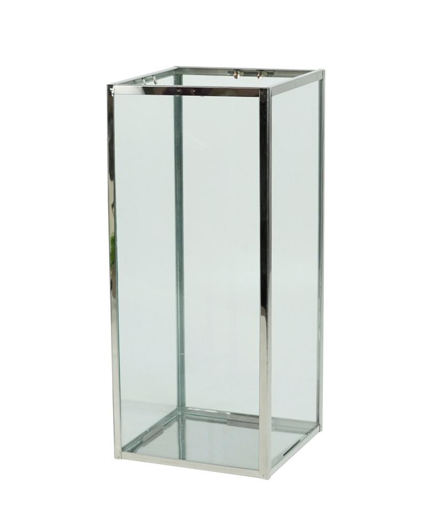 LATARNIA ML-5089L SILVER - kolor stalowy/przejrzysty, Trend, metal/szkło (15/35/15cm)