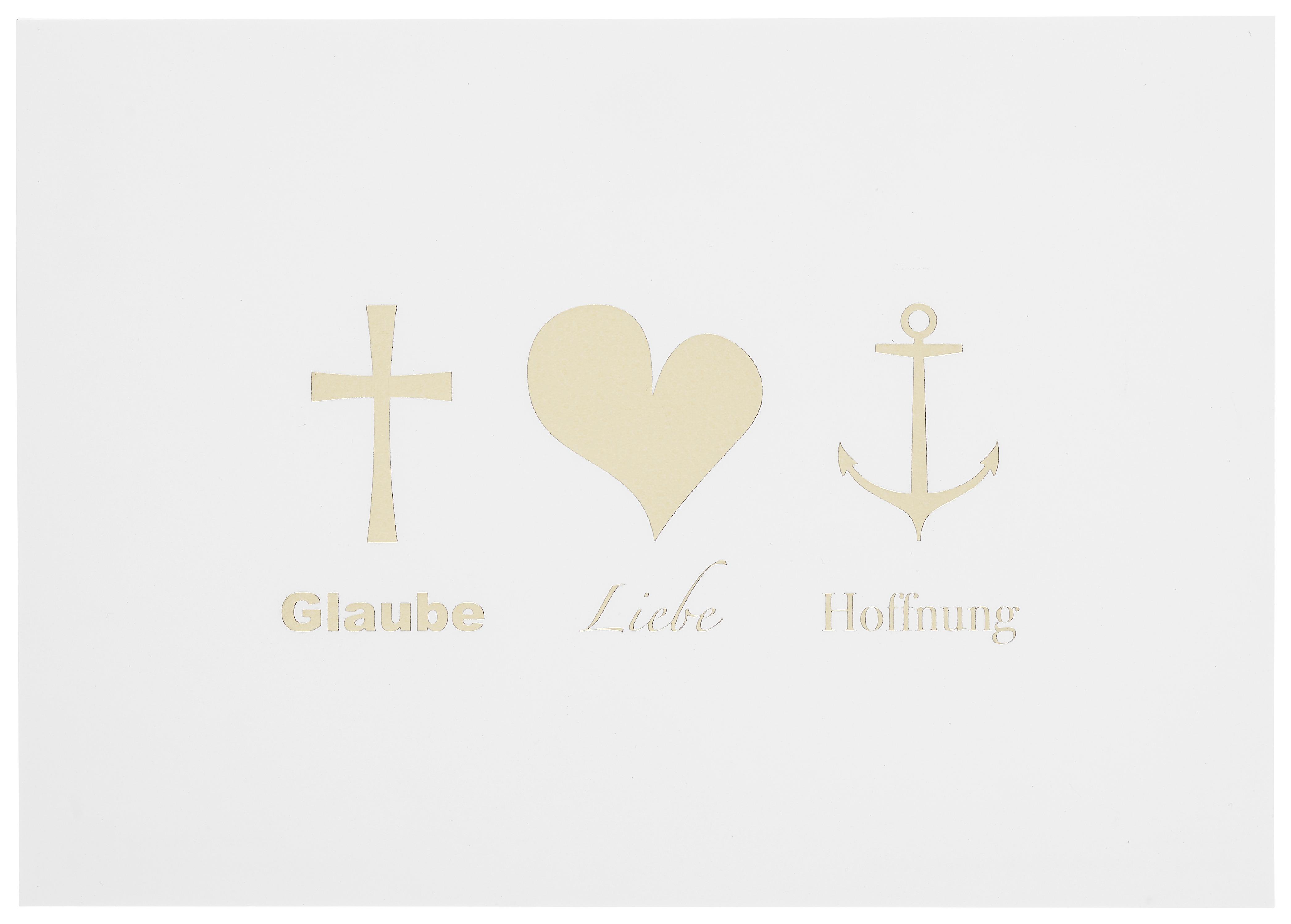 Postkarte Glaube Liebe Hoffnung in Weiß - Goldfarben/Weiß, Papier (14,8/10,5cm)