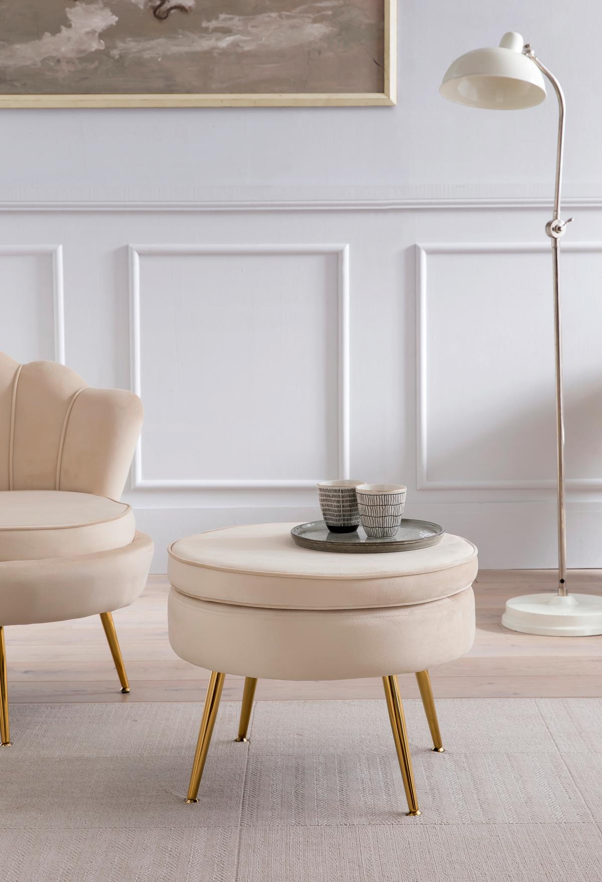 Tabure Samt, Bež - zlate barve/bež, Moderno, kovina/tekstil (52/41cm) - Livetastic