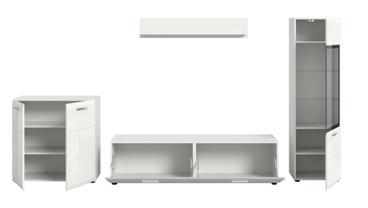 Dnevni Regal Ice, Bela Visok Sijaj, 4-Delni - srebrne barve/črna, Design, umetna masa/steklo (305/160/41cm) - Livetastic