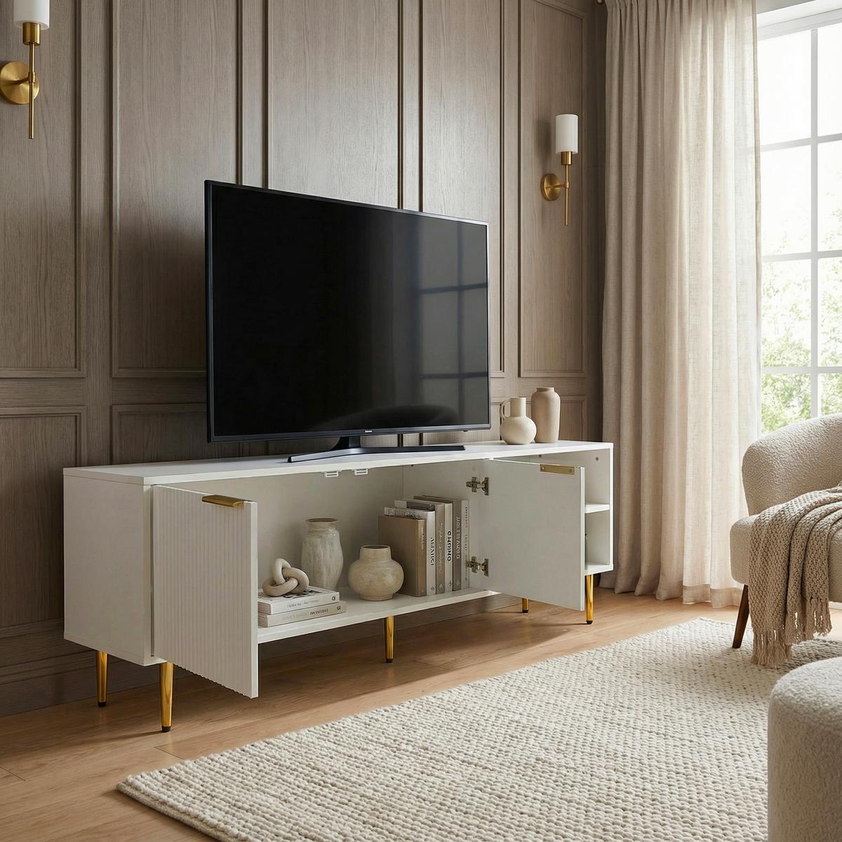Comodă Joasă Wl7.771 - alb, Design, material pe bază de lemn (150/39/51cm) - Livetastic