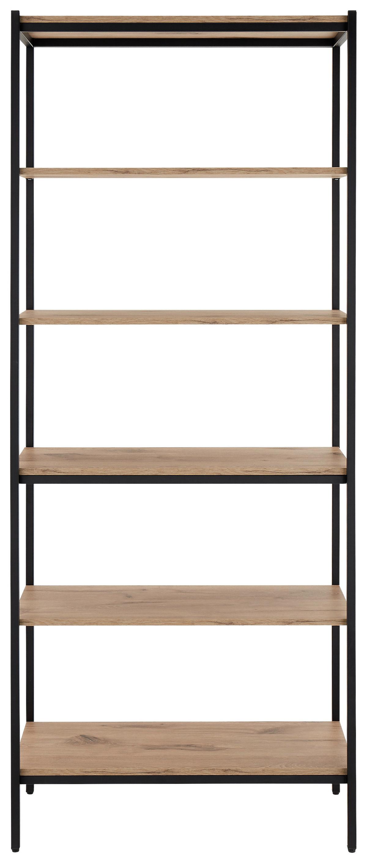 REGAŁ RACK STANDREGAL - kolor dębowy/czarny, Basics, materiał drewnopochodny/metal (80/195/40cm) - P & B