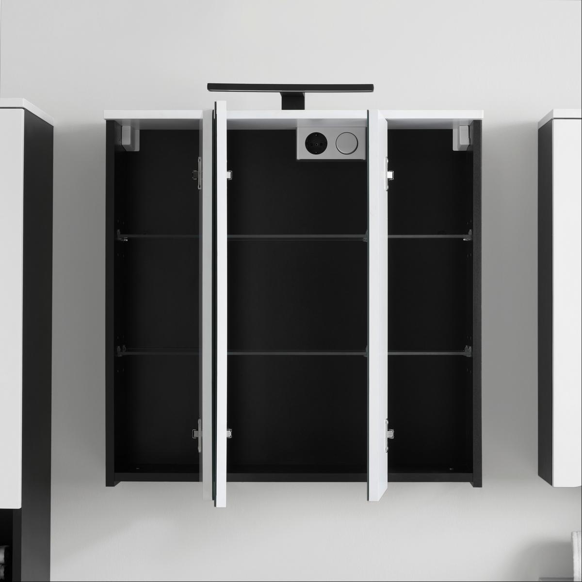 Spiegelschrank Wave II in Schwarz - Weiß, MODERN, Glas/Holzwerkstoff (70/70/20cm) - Mömax