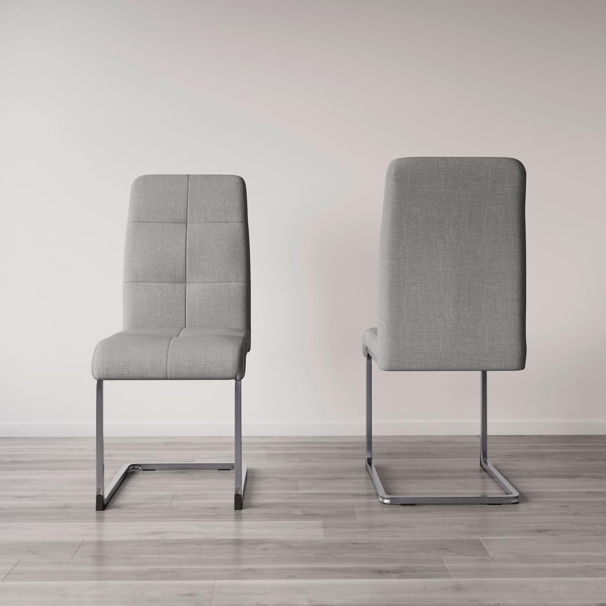 Schwingstuhl Lucie Grau Leinenoptik Gepolstert - Grau/Nickelfarben, MODERN, Textil/Metall (43/99/60cm) - Bessagi Home