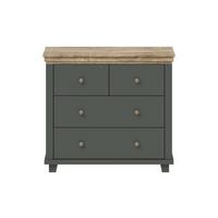 Komód Tevora - tölgyfa színű/zöld, Basics, faalapú anyag (90/81/42cm)