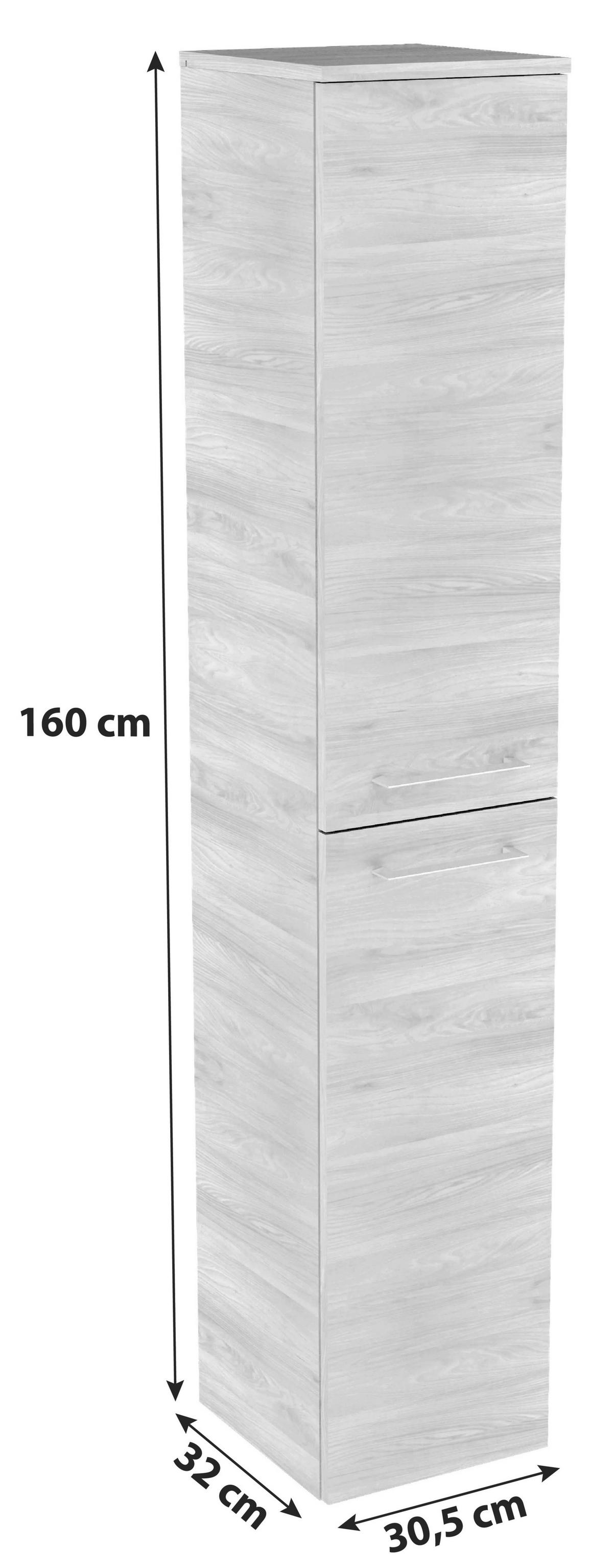 Hochschrank "Lima" , esche - Chromfarben/Eschefarben, MODERN, Glas/Holzwerkstoff (30,5/160,5/32cm) - MID.YOU