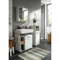 Badezimmer-Set COPA 3-teilig, Grau/Weiß Hochglanz - Chromfarben/Weiß Hochglanz, MODERN, Holzwerkstoff/Kunststoff (90cm) - MID.YOU