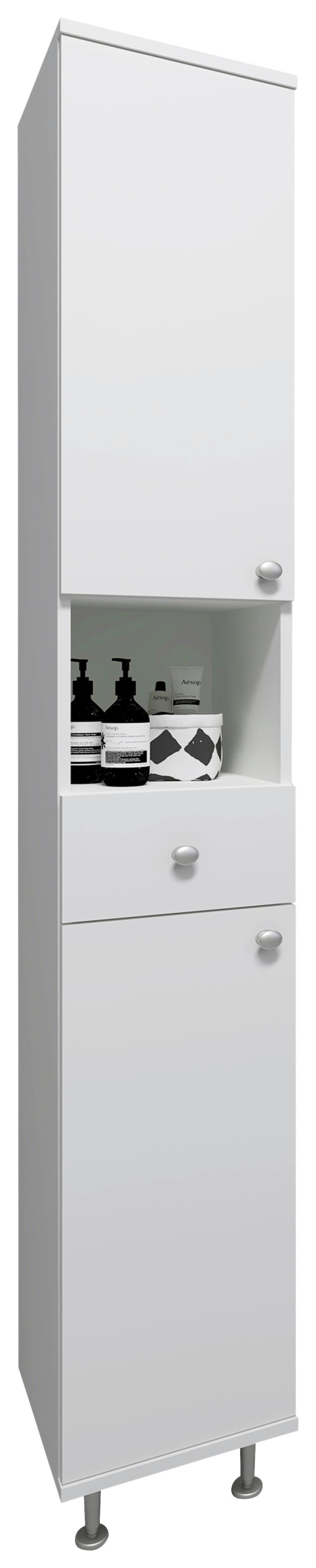 HOCHSCHRANK NILOSI - Weiss/Silberfarben, Modern, Holzwerkstoff/Kunststoff (30/185/31cm) - MID.YOU
