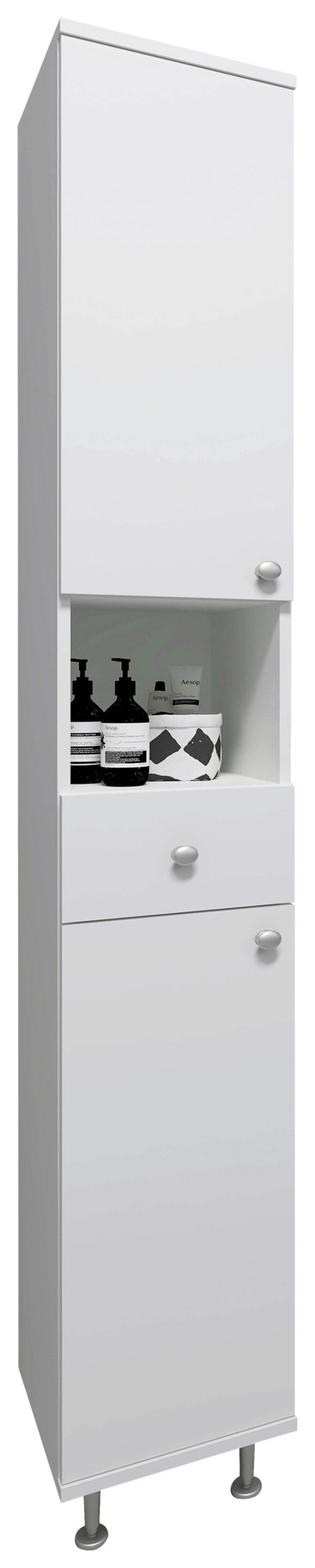 HOCHSCHRANK NILOSI - Weiss/Silberfarben, Modern, Holzwerkstoff/Kunststoff (30/185/31cm) - MID.YOU