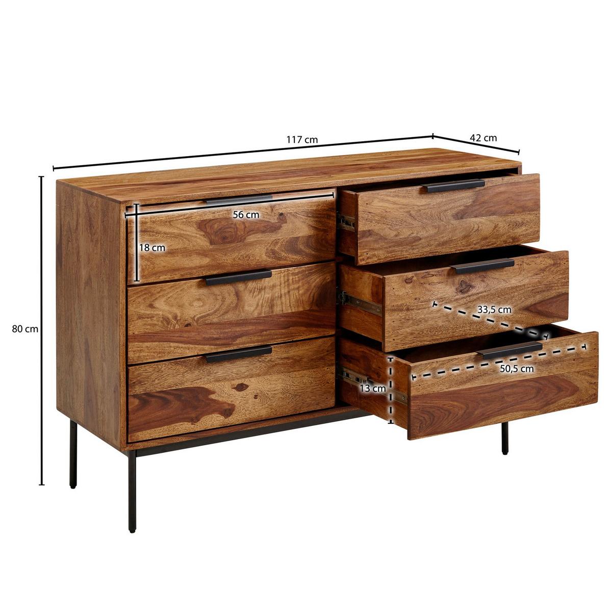 Komoda Wohnling, Pravi Les - črna/barve indijskega rožnega lesa, Design, kovina/les (117/80/42cm) - MID.YOU