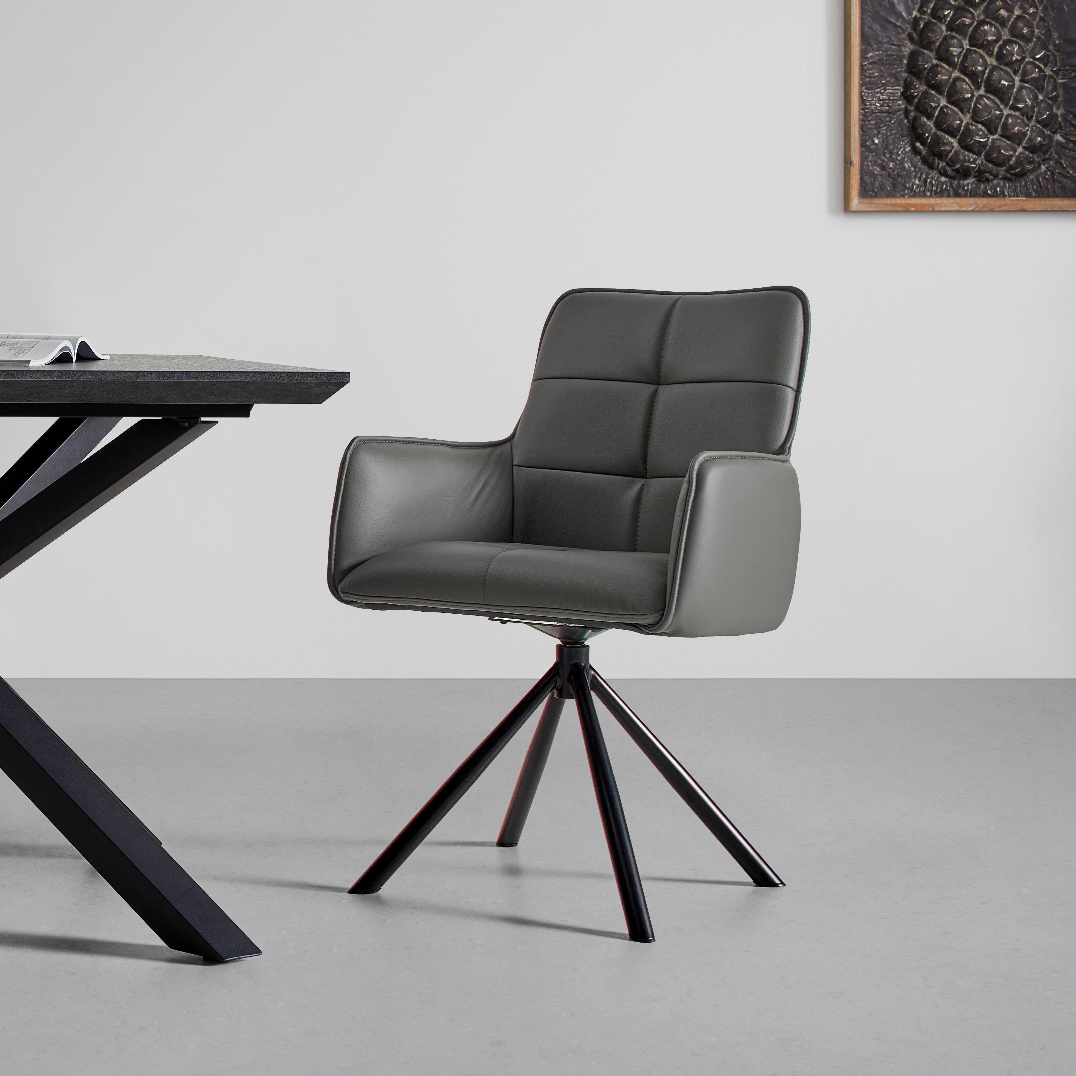 STOL MED ARMSTÖD VINCENT - grå/svart, Modern, metall/läder (58/87/63cm) - Premium Living