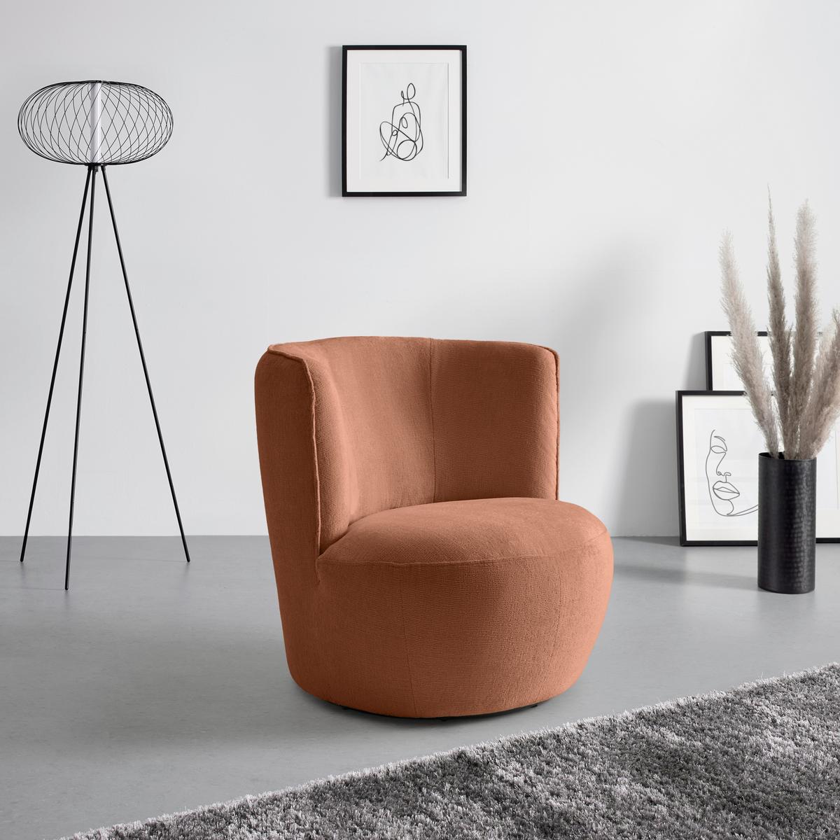 Sessel Jasima Kupfer drehbar - Schwarz/Kupferfarben, MODERN, Textil/Metall (77/81/85cm) - Premium Living