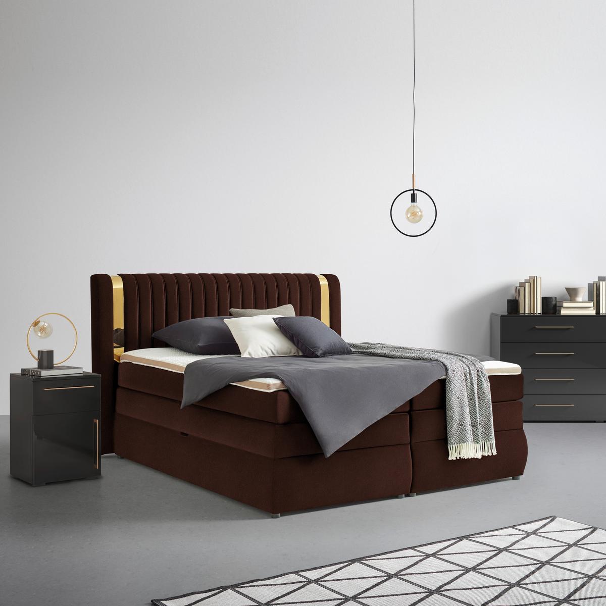 Boxspringbett Minola Gold Haselnussfarben ca. 160x200cm - Haselnussfarben/Schwarz, KONVENTIONELL, Kunststoff/Textil (160/200cm) - Premium Living
