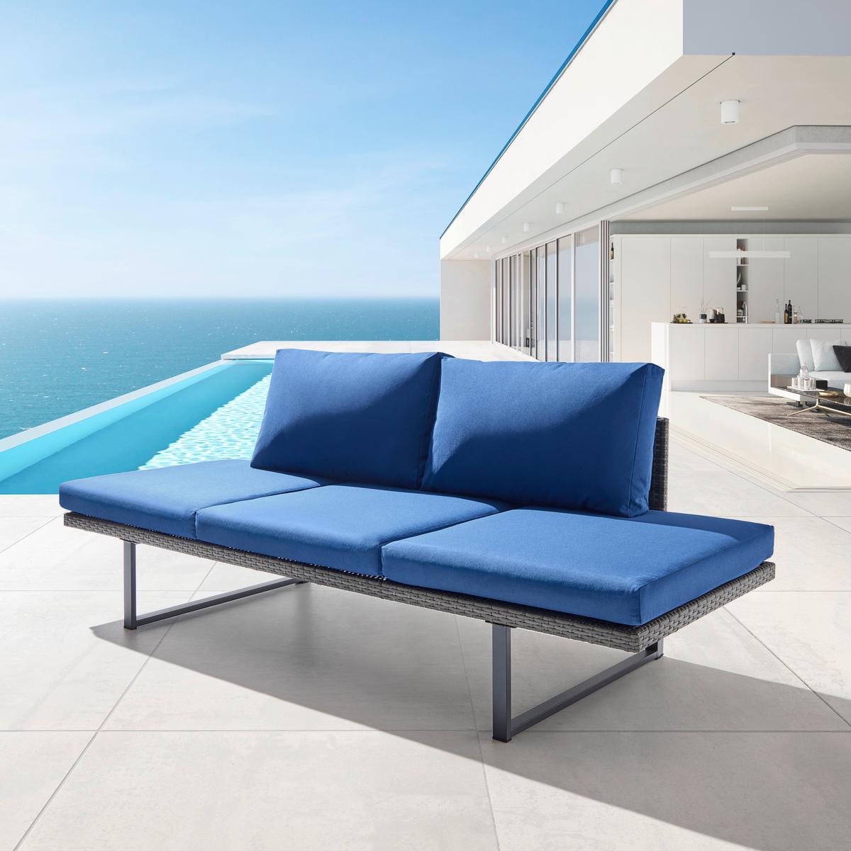 Gartenliege Antonella Blau Kunststoff/Metall/Textil - Dunkelblau, MODERN, Kunststoff/Textil (219/81/70cm) - Bessagi Garden