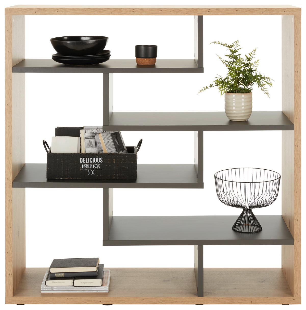 Raumteiler in Anthrazit/Eichefarben - Eichefarben/Anthrazit, MODERN, Holzwerkstoff/Kunststoff (130/134/40cm) - Premium Living