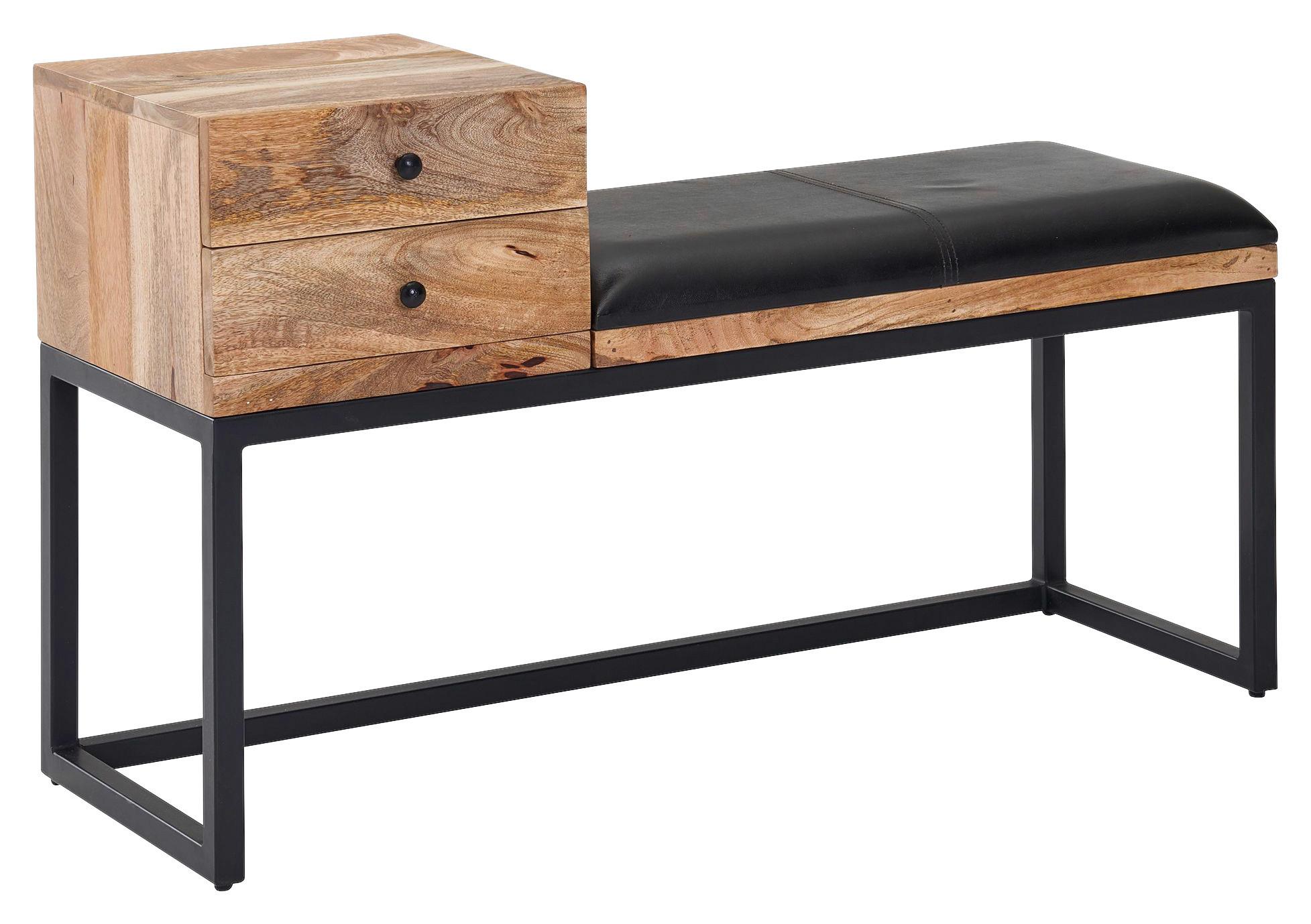 Hockerbank ca. 100x60x35 cm Holz, Leder - Schwarz, MODERN, Leder/Holz (100/60/35cm) - MID.YOU