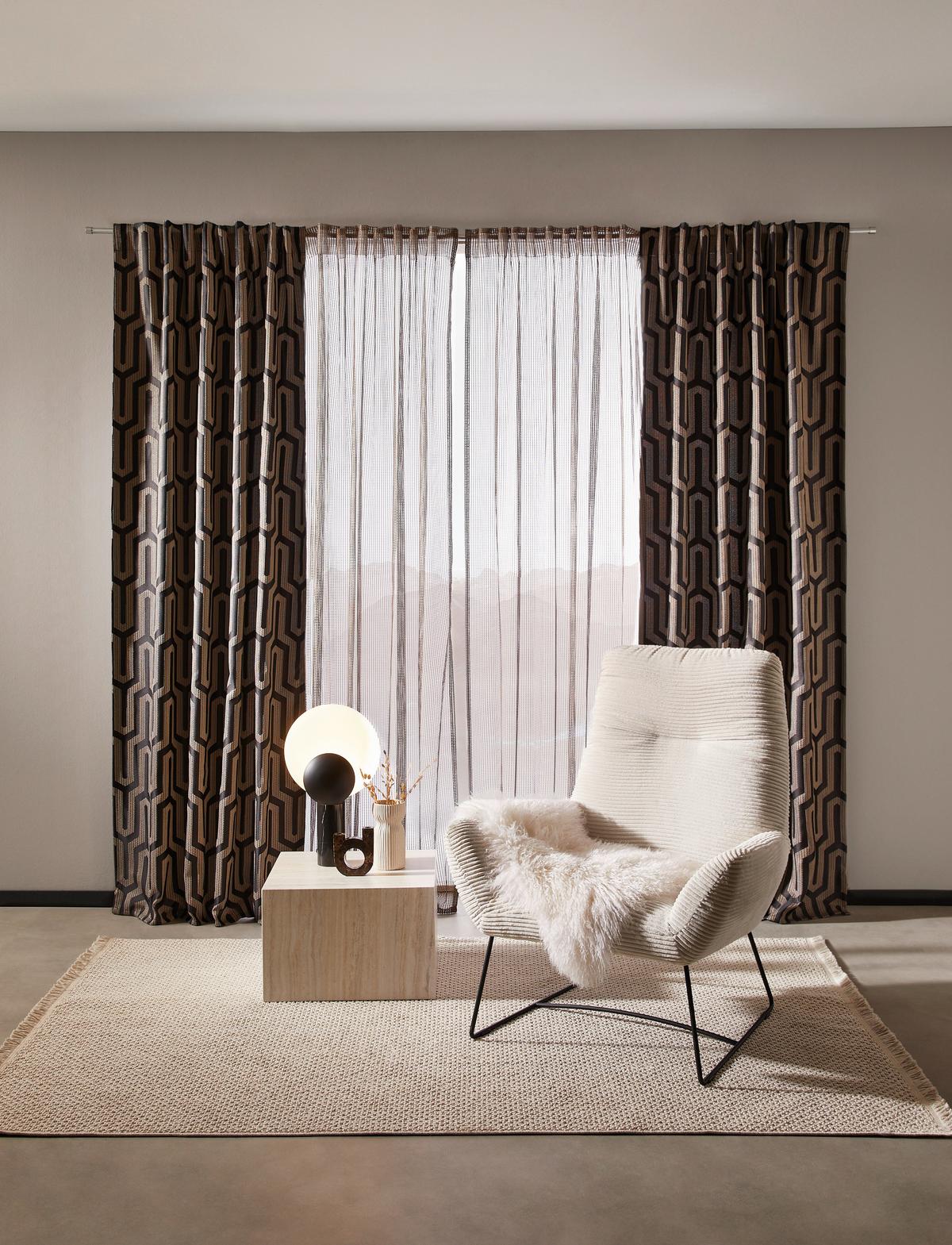 ZASŁONA GOTOWA MALFOY - czarny/kolor złoty, Design, tkanina (140/245cm) - Dieter Knoll