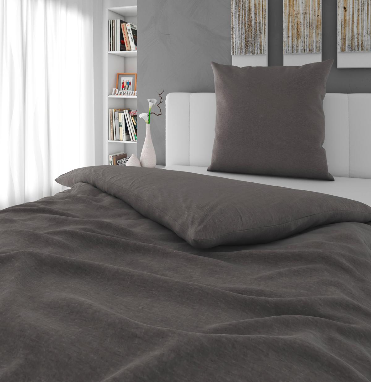 POŚCIEL FLANELL UNI - kolor srebrny, Basics, tkanina (135/200cm) - Novel