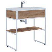Kombiniran Umivalnik Bitila 80, Bela, Barva Hrasta - bela/medeni hrast, Moderno, kovina/leseni material (80cm) - MID.YOU