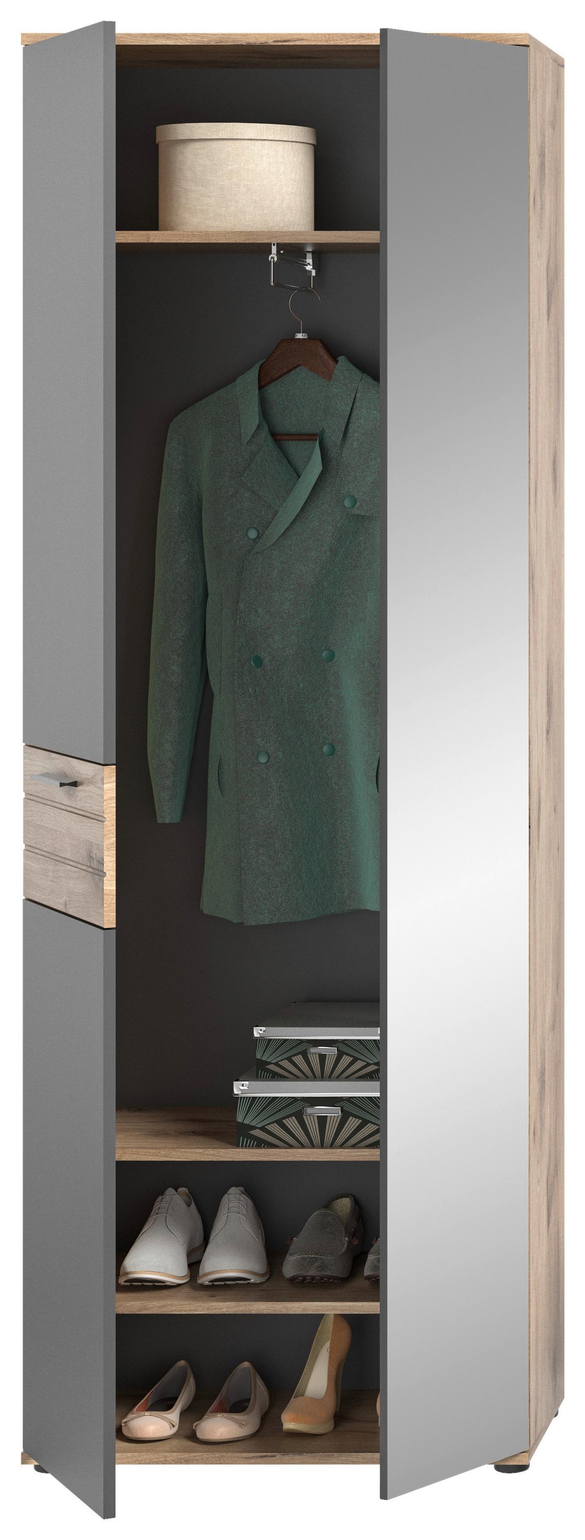 Garderobenschrank Mason ca. 70x200 cm Eiche/Grau - Eichefarben/Schwarz, MODERN, Holzwerkstoff/Kunststoff (70/200/37cm) - MID.YOU