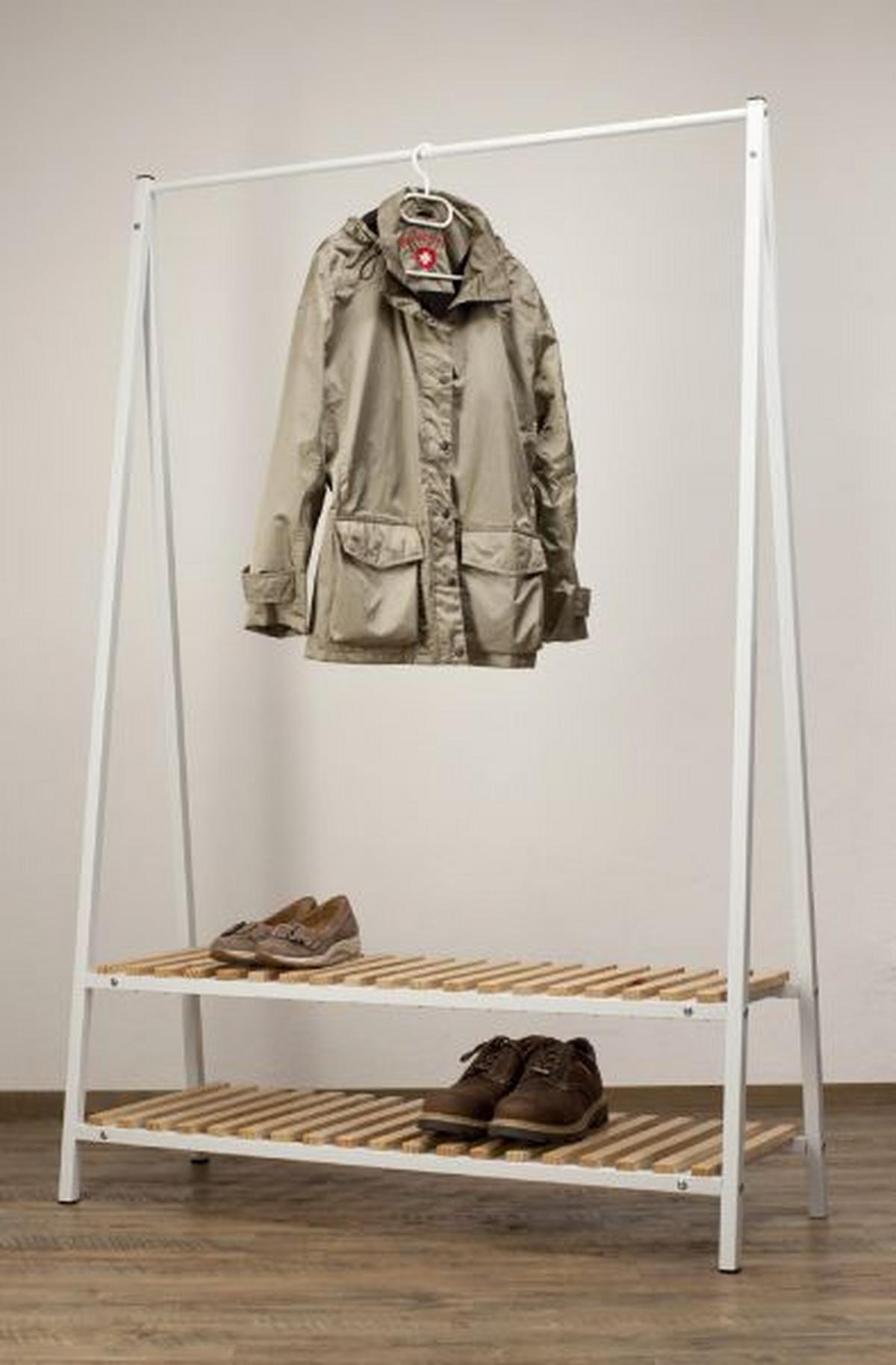 WIESZAK STOJĄCY ROBIN - biały/kolor sosnowy, Design, metal/drewno (120/180/43cm)