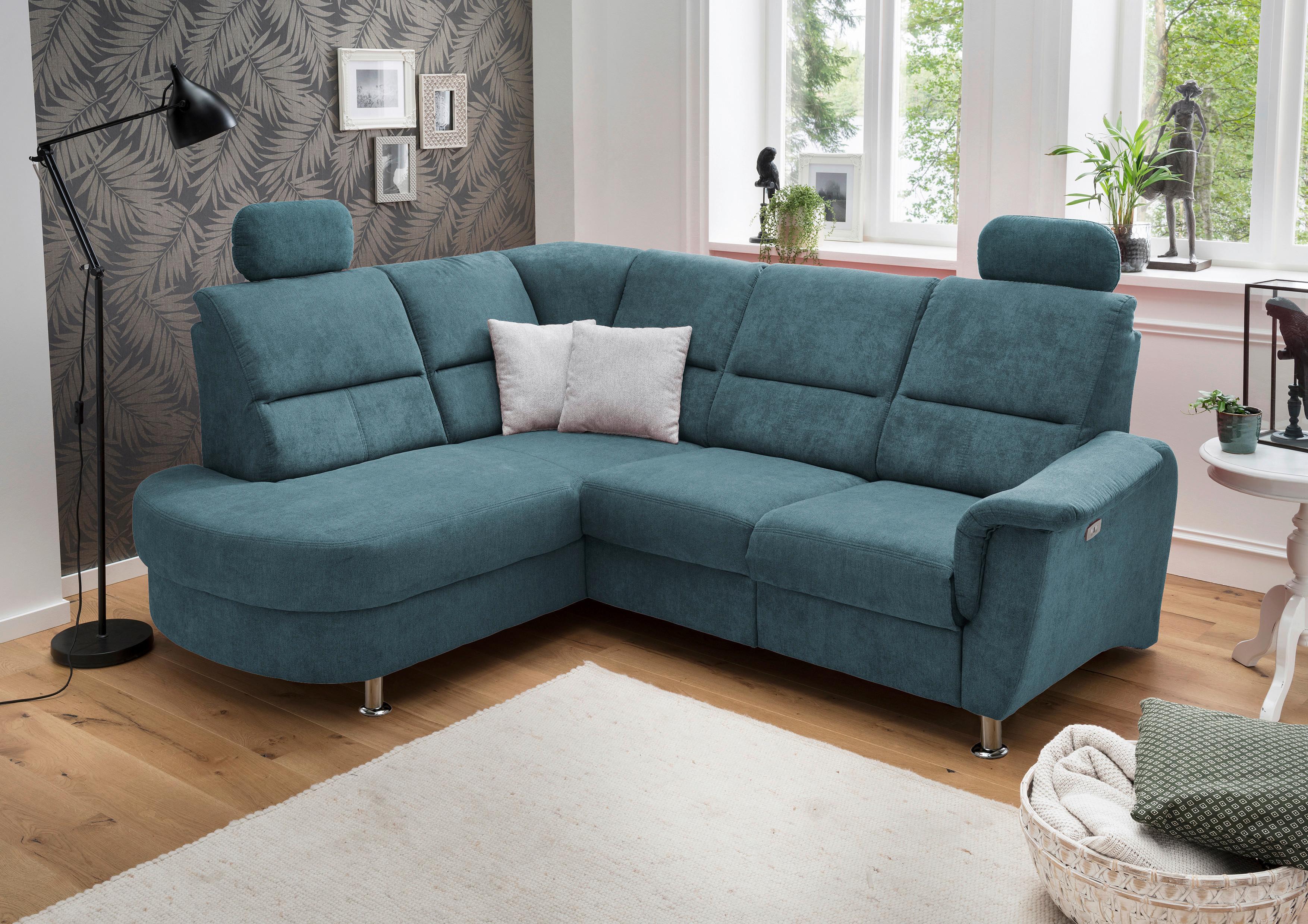 Wohnlandschaft Parole Denim Mikrofaser - Chromfarben, KONVENTIONELL, Textil/Metall (184/231cm) - Livetastic