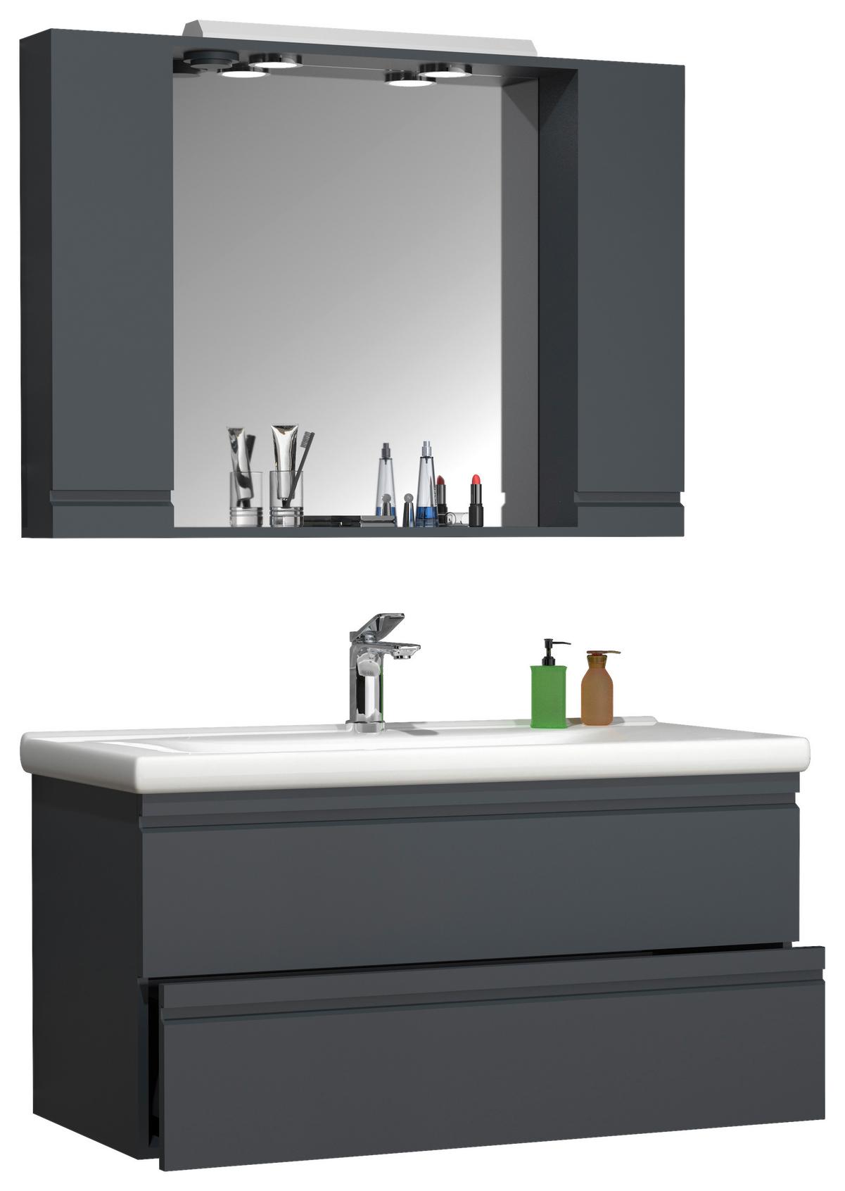 Kopalnica Silora Xl, Antracit - bela/antracit, Moderno, steklo/leseni material (100cm) - MID.YOU