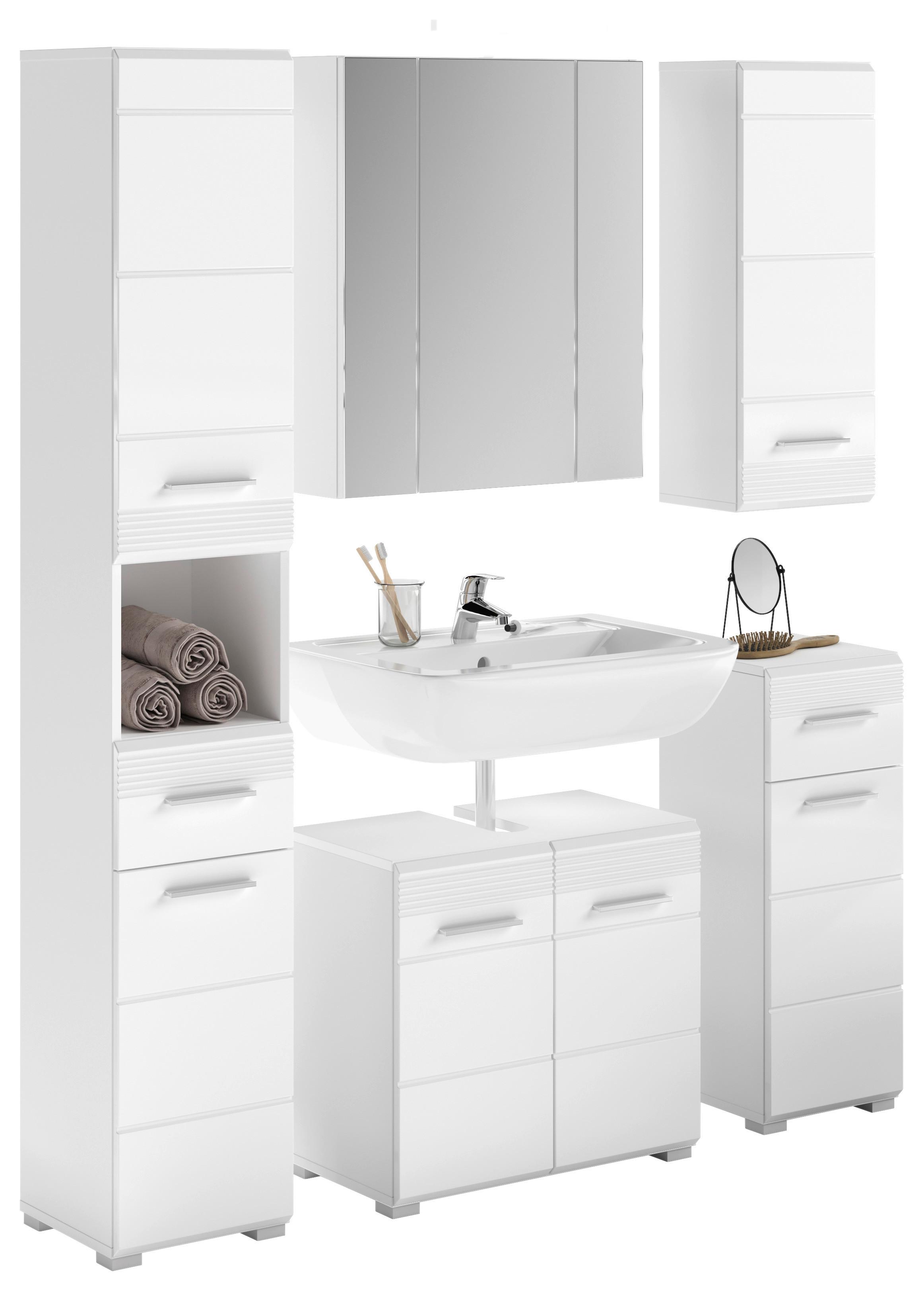 Kopalnica Linus, Bela - srebrne barve/bela, Moderno, umetna masa/steklo (120cm) - MID.YOU